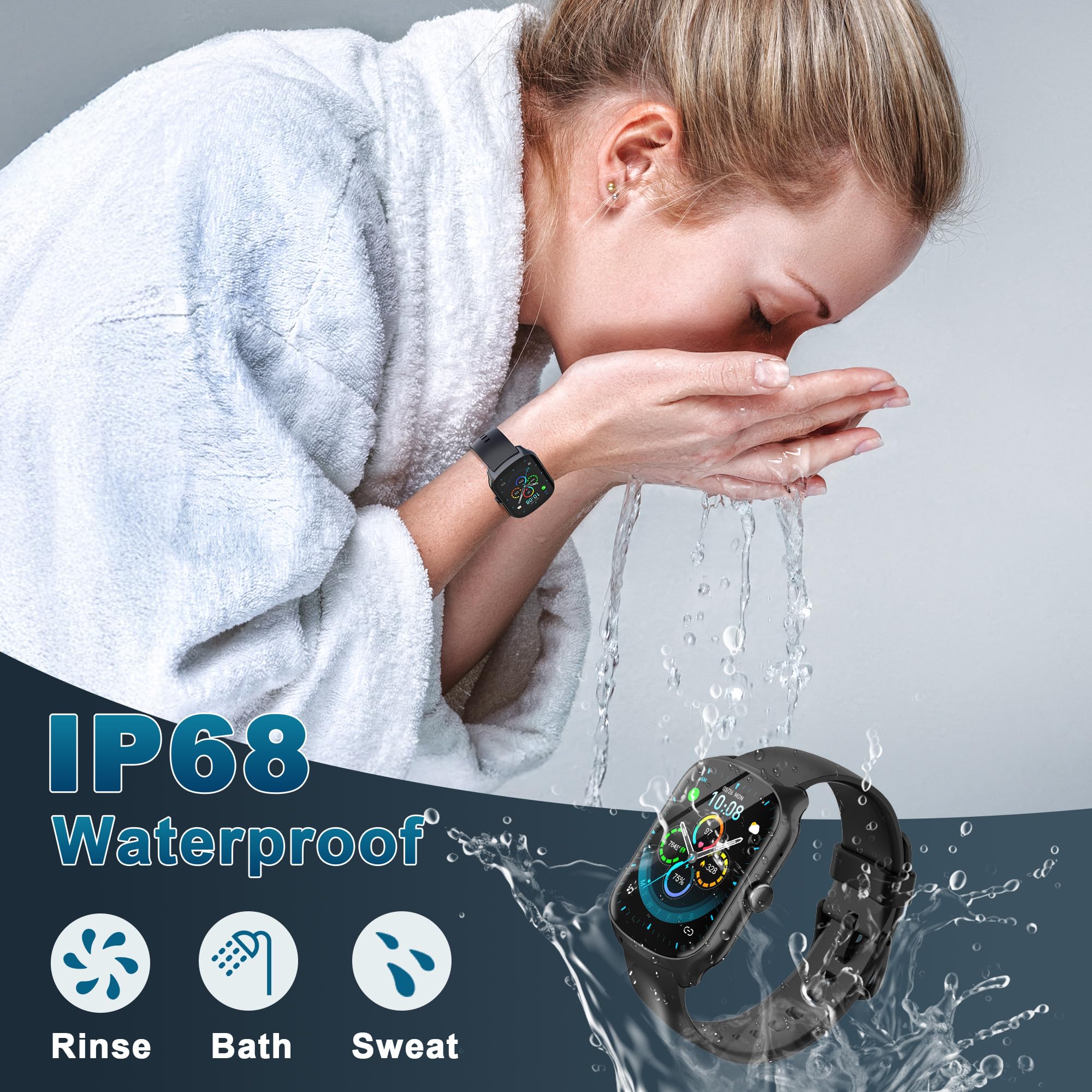 STECEi Smartwatch für Herren & Damen, 1,95'' HD Curved-Display, Bluetooth-Anruf entgegennehmen/tätigen, 112 Sportmodi, Fitnessuhr mit Schrittzähler/Schlafanalyse/Pulsmesser, IP68 wasserdicht, Schwarz