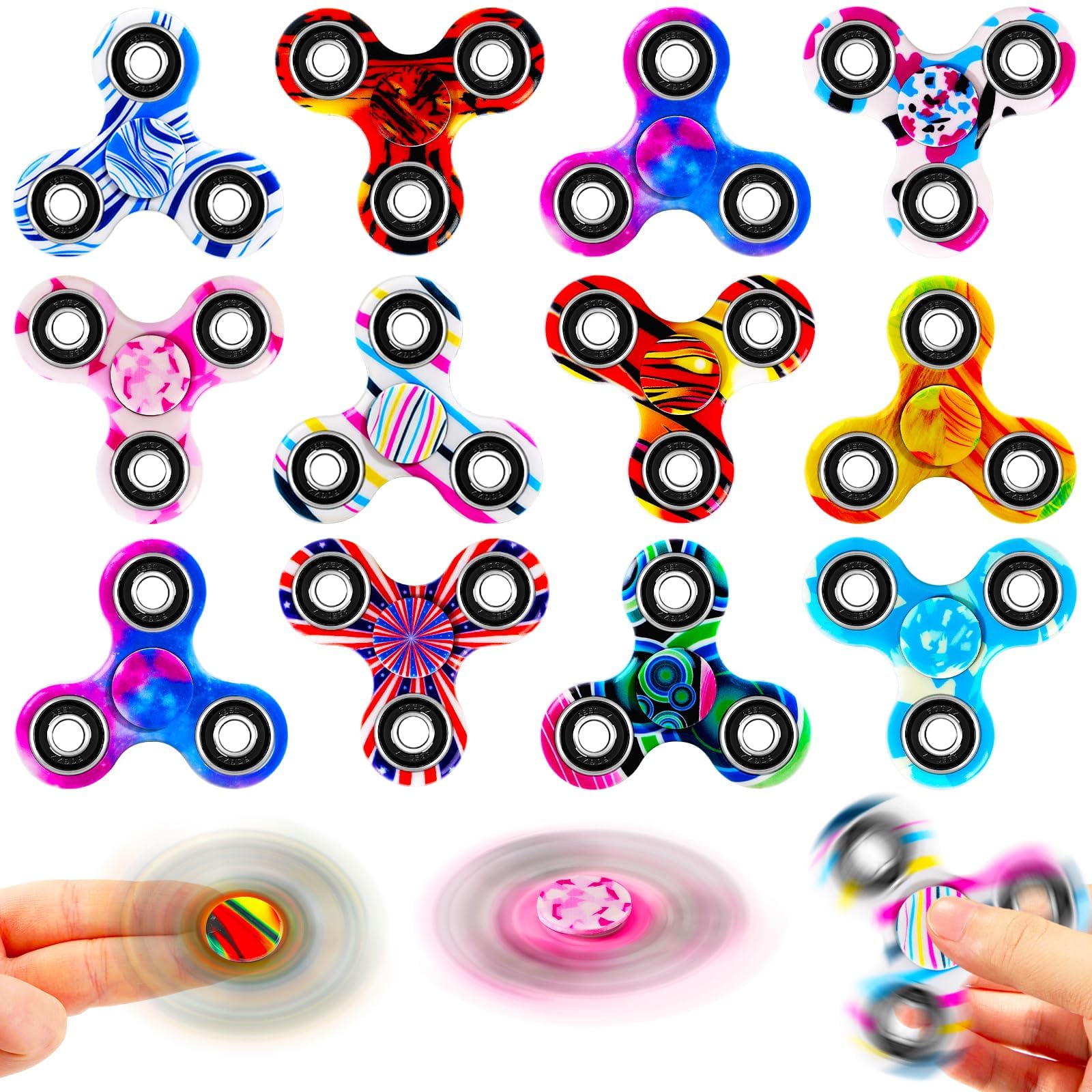 SCIONE Spinner Fidget 12 pièces Jouets Contre Le Stress et l'anxiété Cadeau pour Les Enfants et Les Adultes Jouet à Doigts avec roulement Jouet à Main coloré pour Les Enfants et Les Adultes