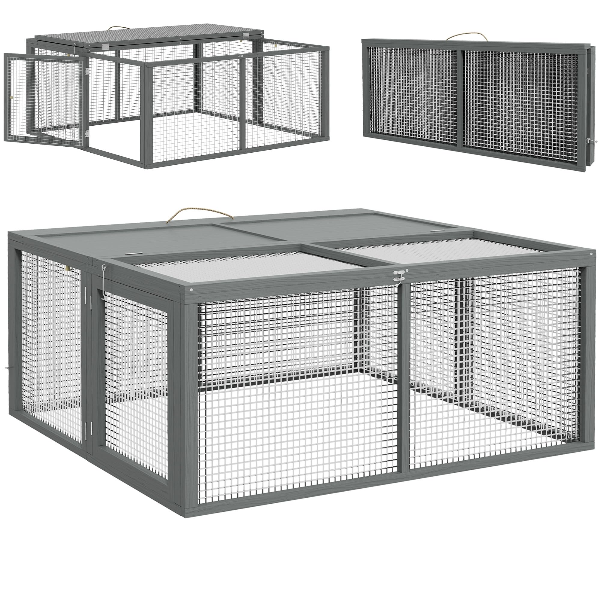 PawHut Rabbit Hutch, Folding Portable Wooden Rabbit Run with Openable Top, for 2-3 Rabbits, Guinea Pig Run for Outdoor, Garden, 110 x 105 x 50 cm - Grey โ image 1