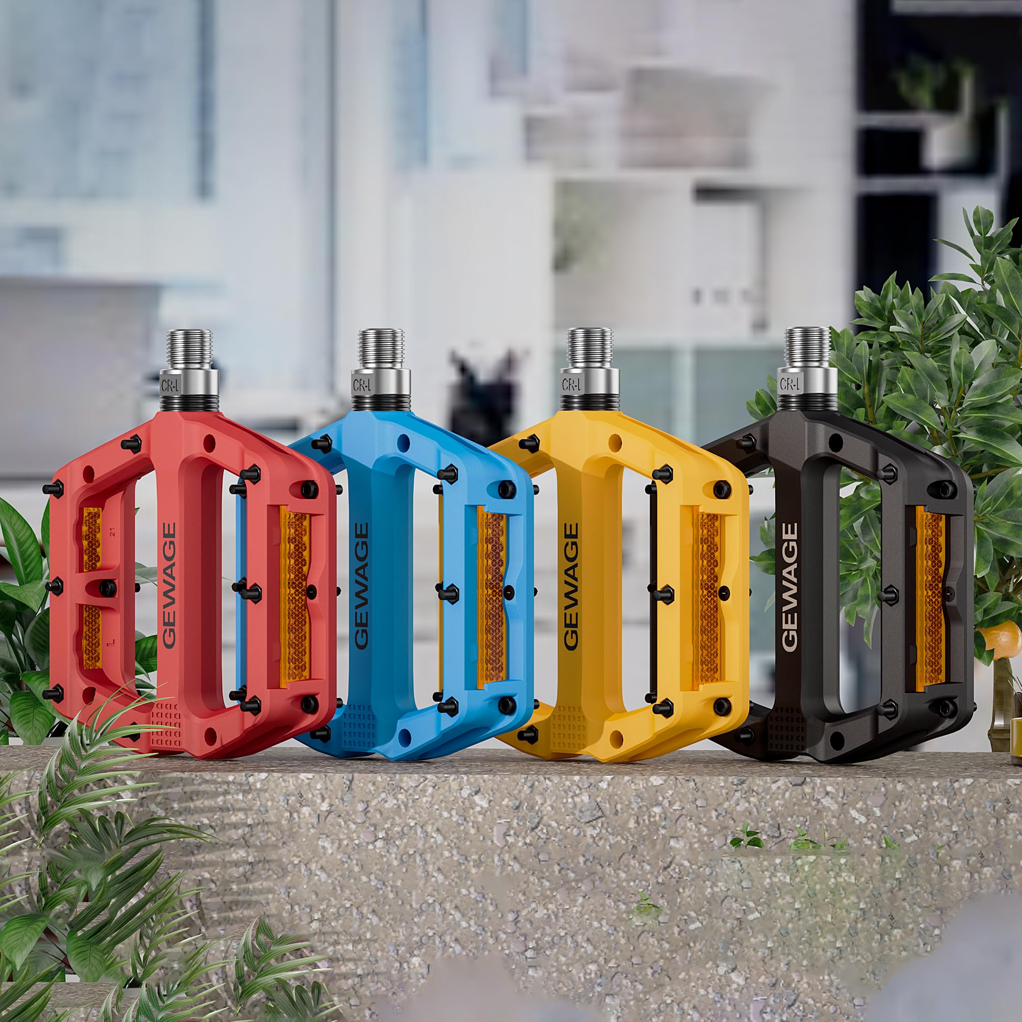 GEWAGE Pedali per bicicletta, in fibra di nylon, con riflettori, 9/16 pollici, antiscivolo, leggeri pedali con 3 cuscinetti per bici da corsa, MTB, e-bike