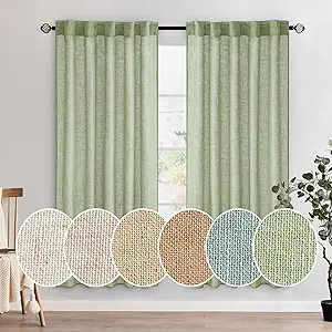 MIULEE Sage Green Linen Curtains 72 Inch Length for Bedroom Living Room, Soft Thick Linen Textured Window Drapes Semi Sheer Light Filtering Back Tab Rod Pocket Burlap Look Farmhouse Decor, 2 Panels