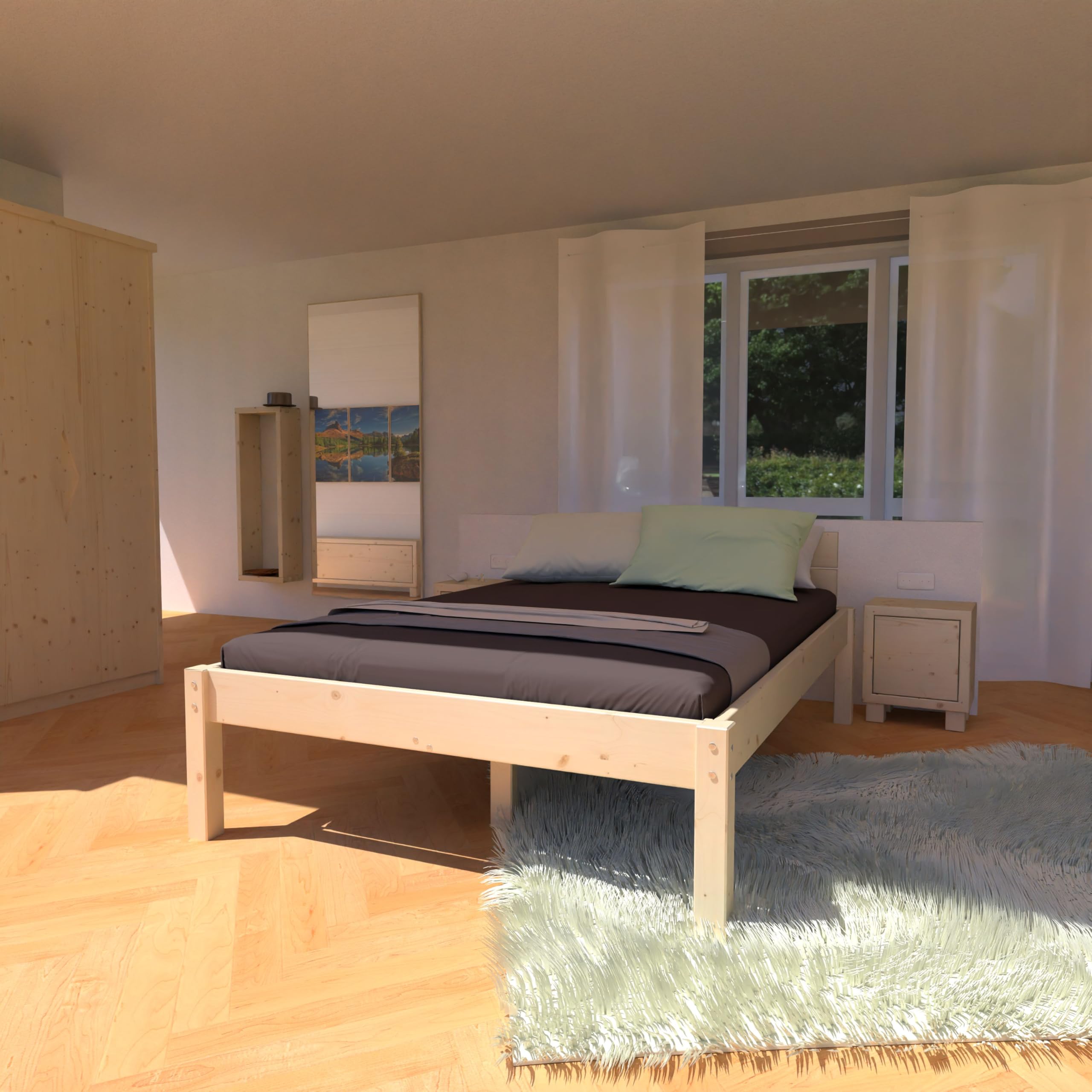 TUGA - Holztech Naturprodukt MASSIVHOLZBETT DAYBETT MASSIV Holz Bett HOLZBETT FSC 300Kg 100 x 220cm unbehandelt EXTRA HÖHE 58cm