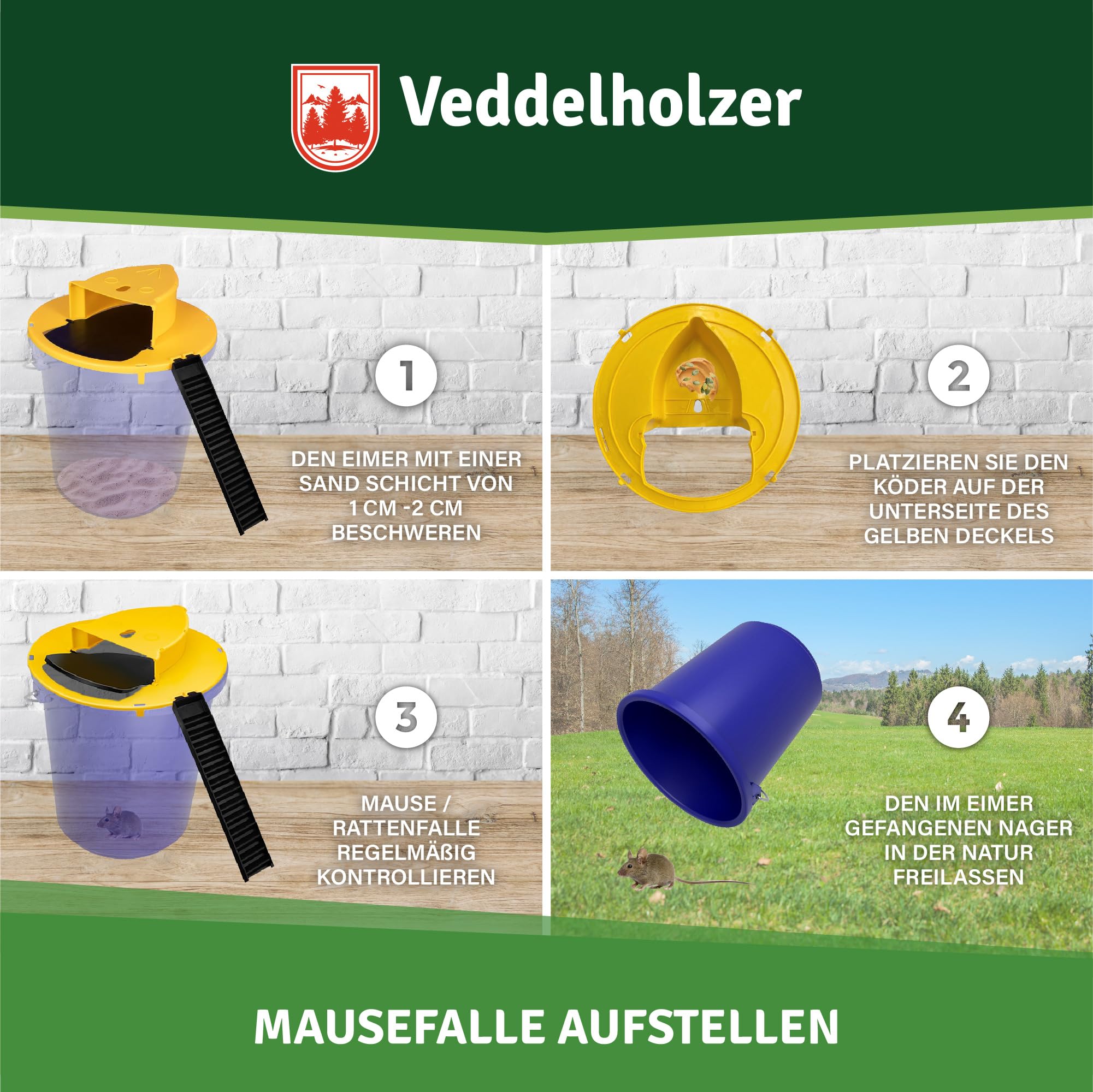 NEUES Model 2025! Veddelholzer lebendfalle Mausefalle mit Anleitung Mäusefalle Wühlmausfalle Rattenfalle Tierfreundlich Mäuse vertreiben effektive Mäuseabwehr mit Eimer für Haus & Garten