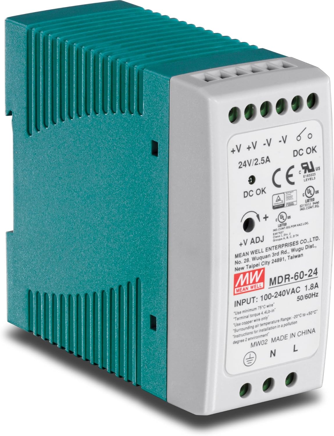 TRENDnet 60 W Single Output Industrial DIN-Rail Power Supply, Universal AC Input, Extreme -20 to 70 °C (-4 to 158 °F) Operating Temp, TI-M6024 (Renewed)