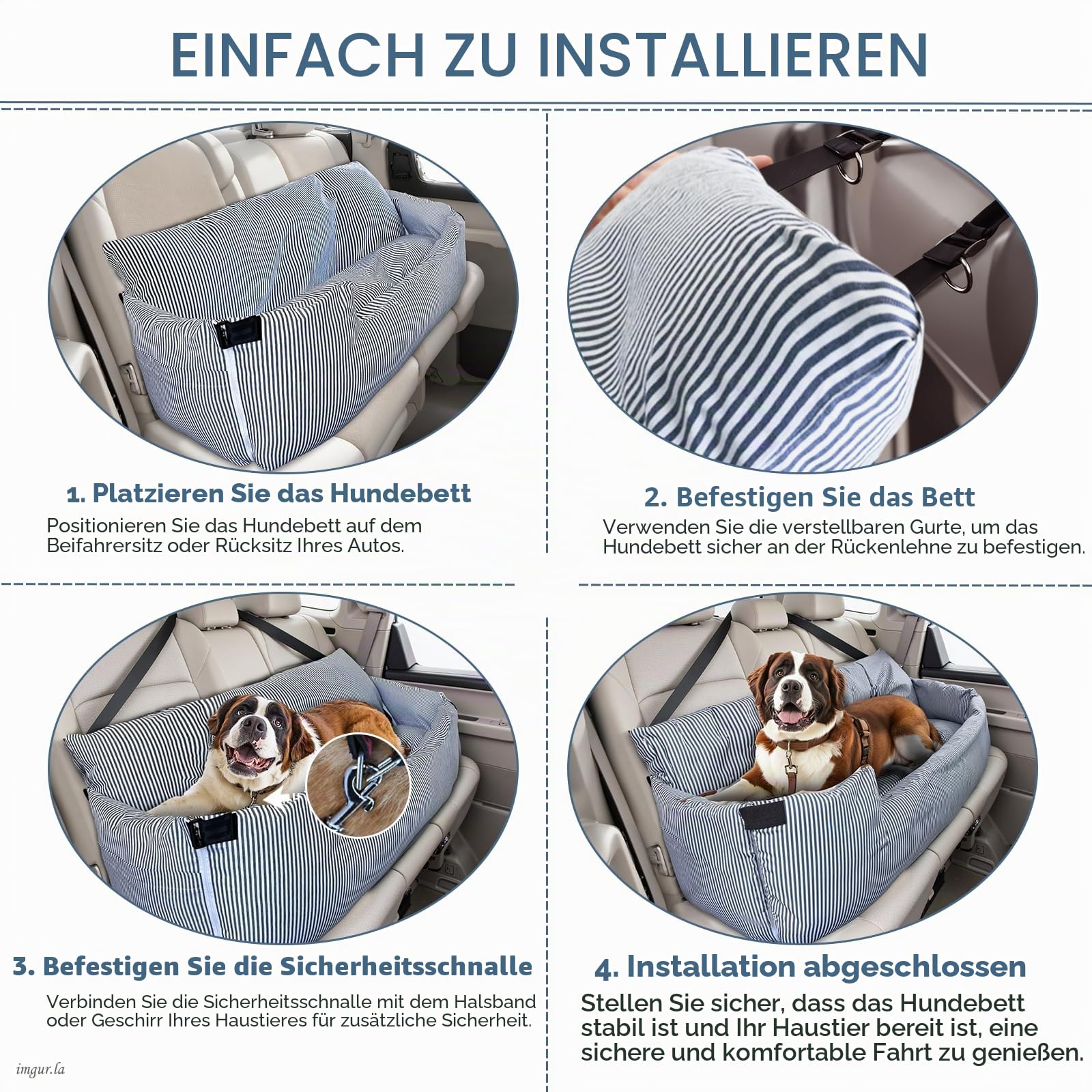 Hunde Autositz für Große Hunde bis 36 kg, Waschbares Hundebett Auto rückbank,Tragbarer Hundesitz Auto mit 2 Sicherheitsleinen & Rutschfester Unterlage