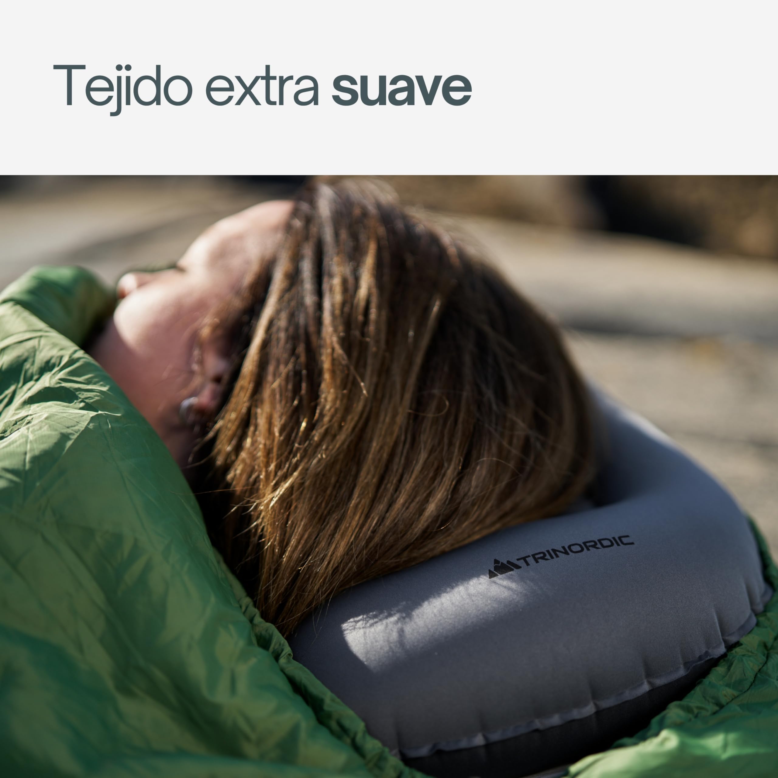 Trinordic Almohada Hinchable Ultraligera Camping – Funda Suave y Válvula Ajustable – Almohada Viaje Cómoda y Compacta – Accesorio para Senderismo, Mochilero y Bikepacking