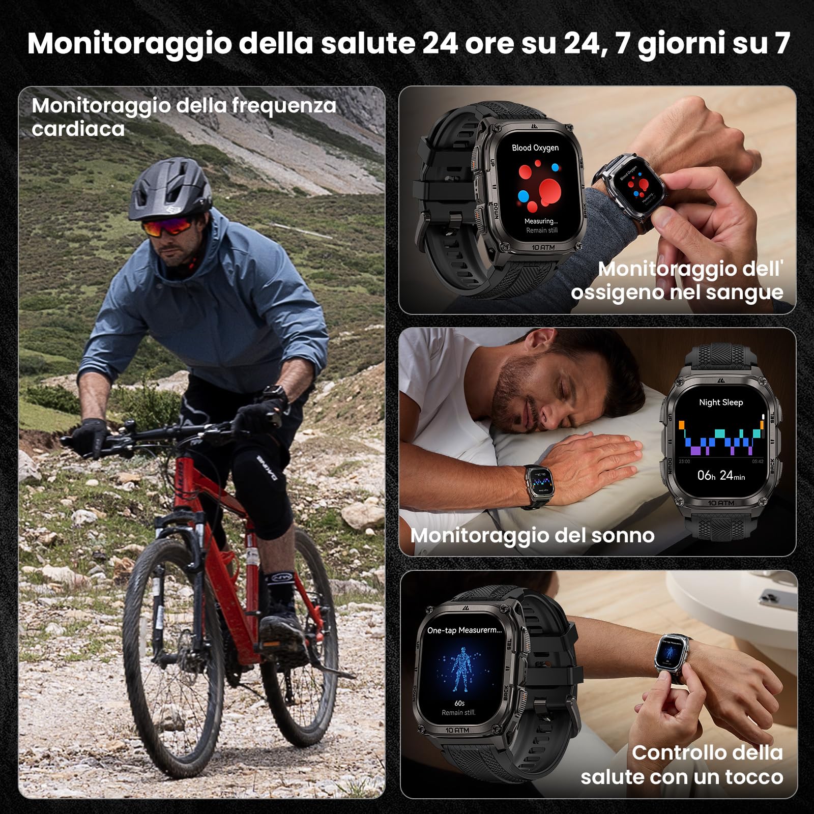 KOSPET Tank M4 Smartwatch Uomo Rugged, Impermeabile 45m, Mappa Offline | Supporta 6 Satelliti, Impermeabile 10ATM, Batteria 15 Giorni, Chiamata Bluetooth, 180+ Modalità Sportiva, Monitor Salute 24/7