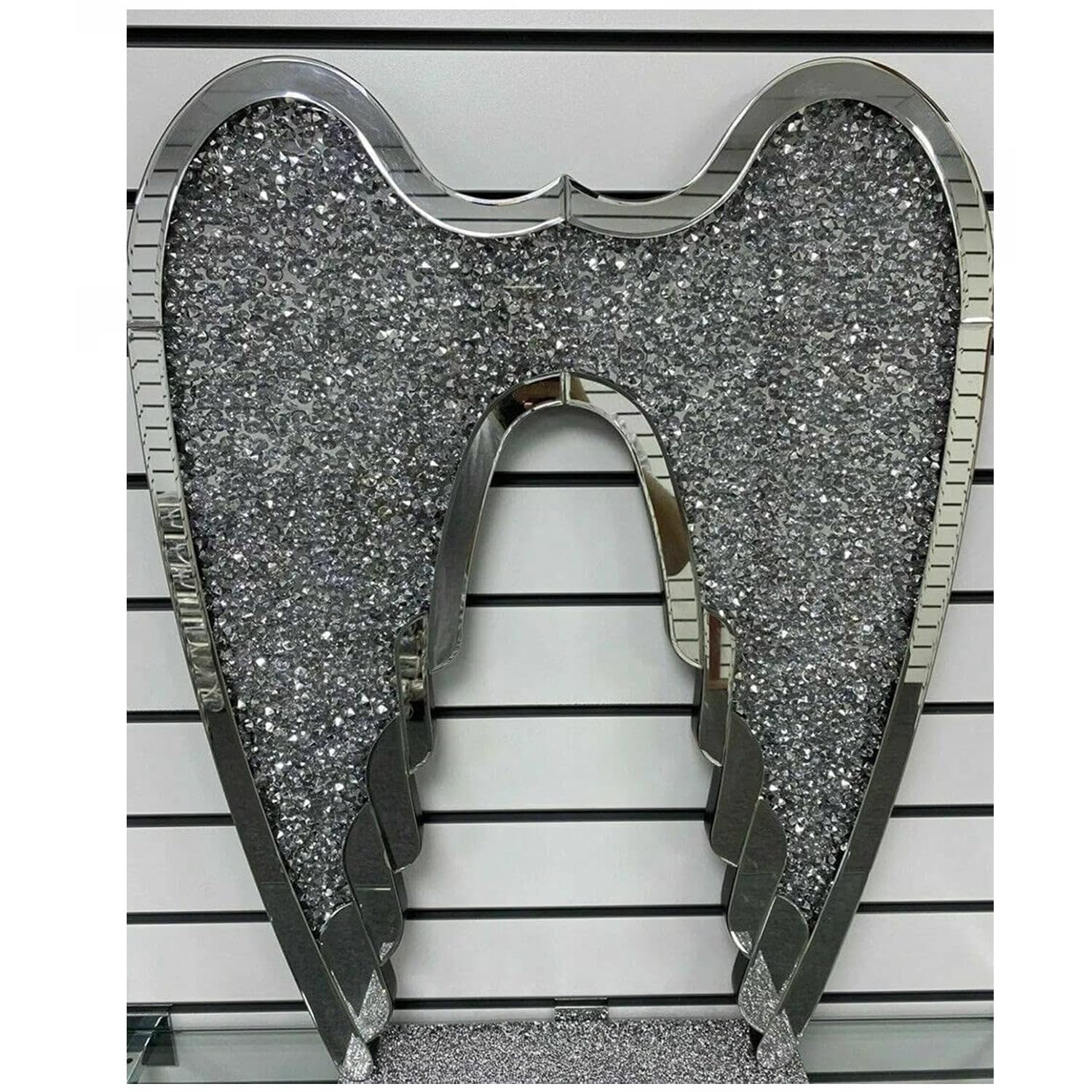 Deenz Silver Crushed Jewel Diamond Crystal Stunning Shiny Wall Hanging Angel Wings Mirror Border Home Docer Gift For Love One's (80X60cm)