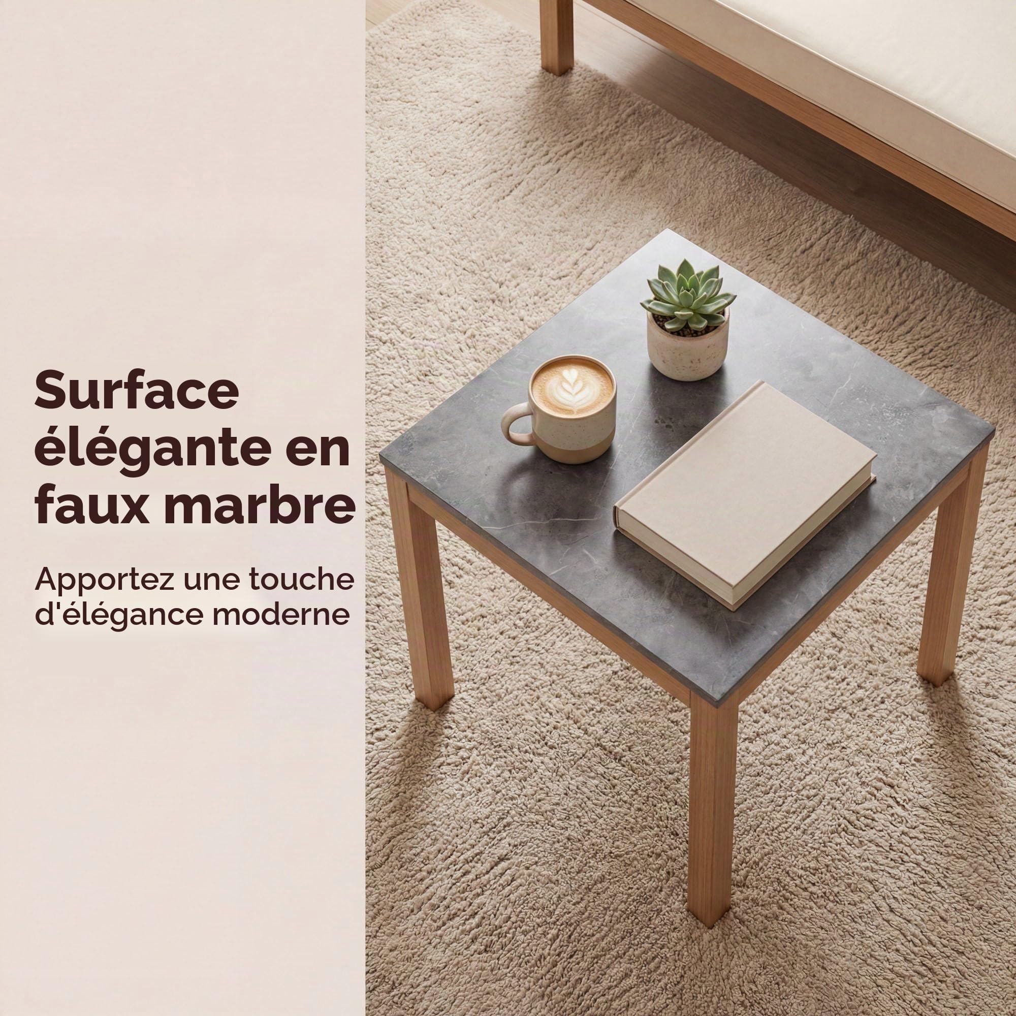 LIFEZEAL Salon de Jardin 3 Pièces Extérieur, Canapé d’Angle en L avec Table Basse Effet Marbre, Coussins et Structure en Métal, Canapé 2 Places et Méridienne pour Terrasse, Jardin, Patio (Beige)