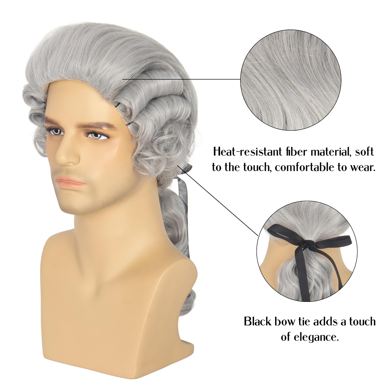 Miss U Hair Men Colonial Grey Powdered Wig Long Curly Funny Wigs for Cosplay Halloween