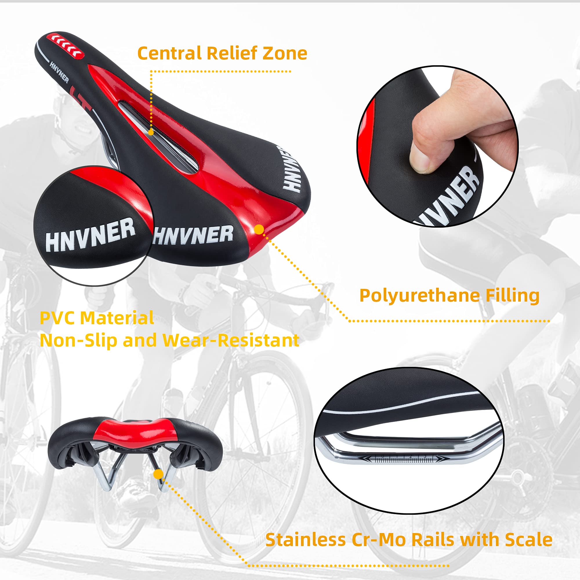 HNVNER Siedzisko do roweru górskiego z centralną strefą odciążenia i ergonomicznym dopasowaniem, wygodne siodełko rowerowe z pianką z pamięcią kształtu, oddychająca miękka poduszka rowerowa dla kobiet
