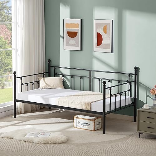 Miniatura 69 de VECELO - Marco de sofá cama de metal prémium, soporte de listones de acero, cabecera de patas fuertes, base de colchón, muebles multifuncionales