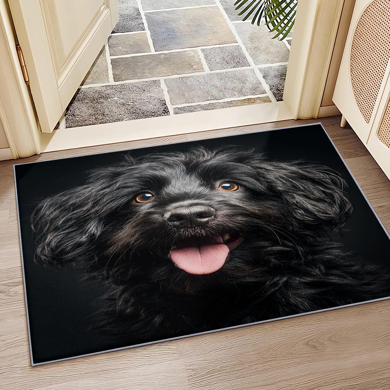Generico Tappeti Salotto Passatoia 80x150cm Primo Piano Di Un Cane Di Peluche Pelo Corto Morbido Tappeto Camera da Letto Antiscivolo Tapeto Nero Tappeto Bambini Motivo lavabile a Tapeto Stampato