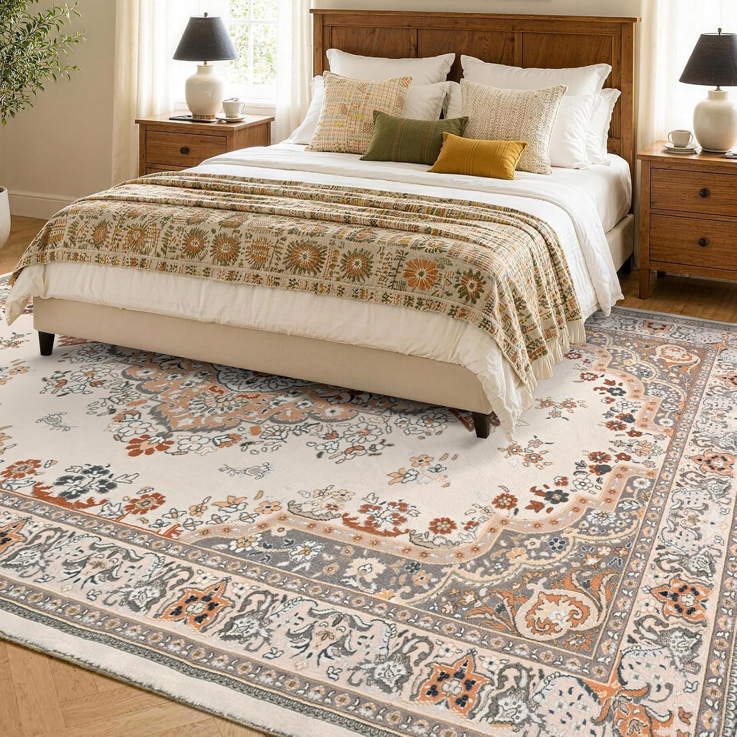 YOH 5x7 Ft Persian Washable Area Rug for Bedroom Nursery (Beige) image 4