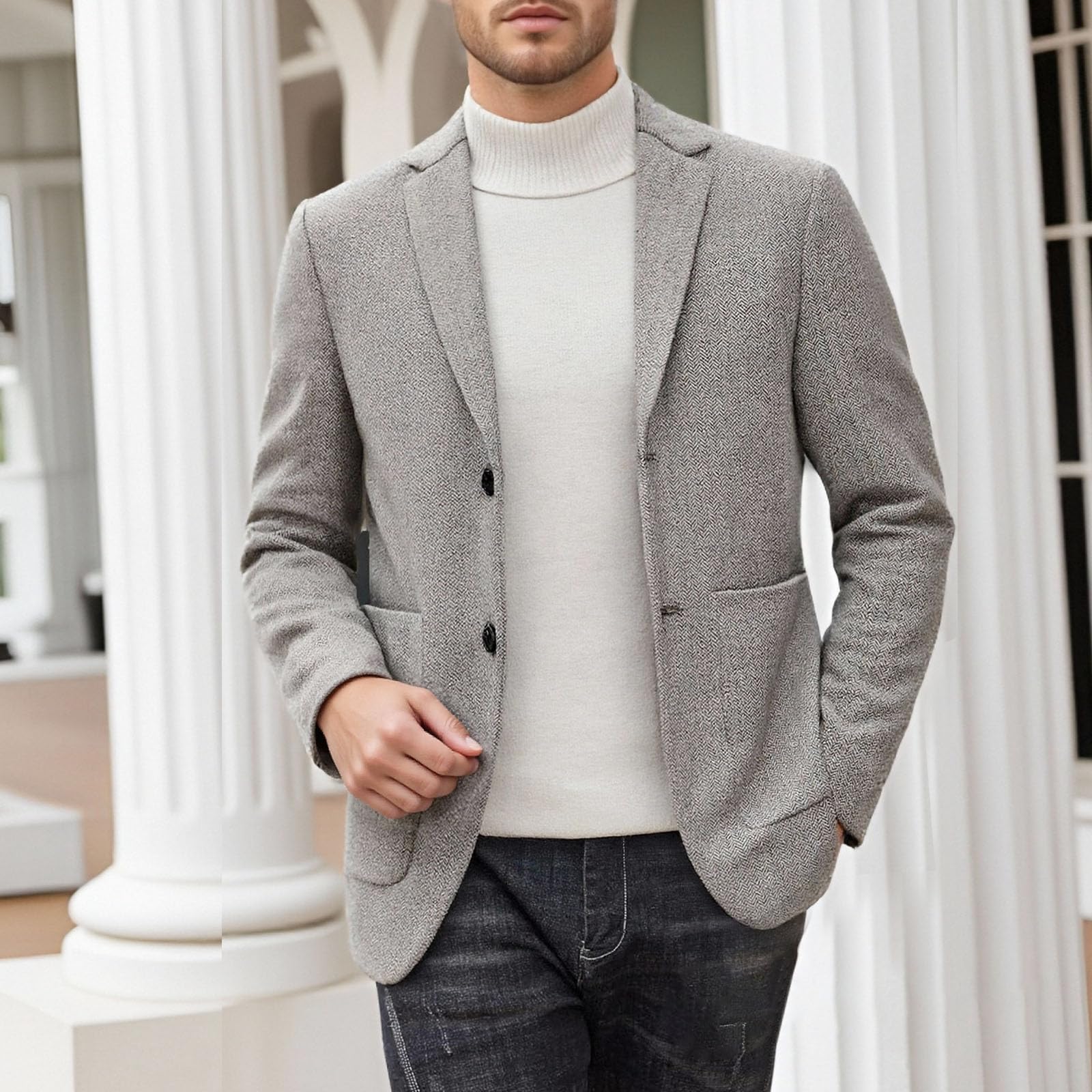 Blazer in tweed da uomo casual blazer slim fit sportivo leggero due bottoni giacche autunno lavoro ufficio blazer