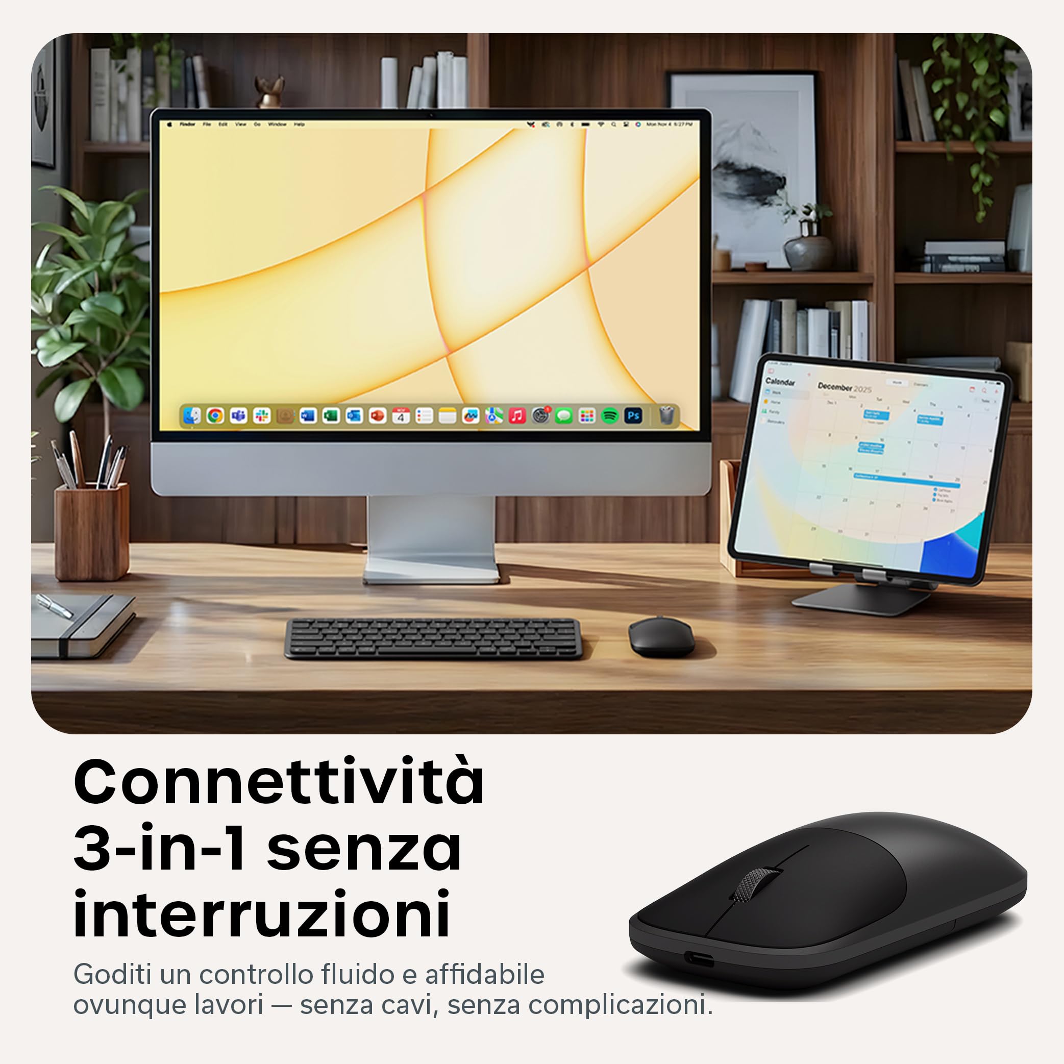 Satechi Mouse Wireless Slim EX, Bluetooth e 2,4 GHz, Nero Siderale | Fino a 3 mesi di autonomia, clic silenziosi, multi-dispositivo, in alluminio opaco, per MacBook, Windows e altro