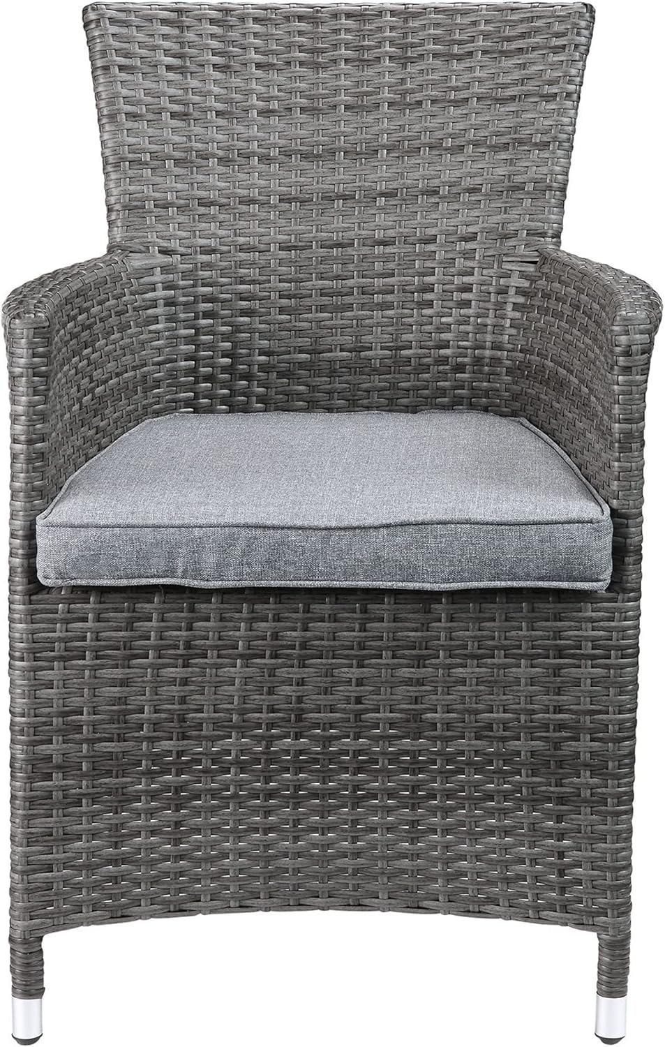 Gray Fabric & Gray Wicker Patio Bistro Set, 3-Piece Patio Furniture Sets Outdoor Wicker Rattan Sectional Sofa Coffee Table with Tempered Glass for Garden Balcony Backyard Yard Poolside (Grey) (Grey)