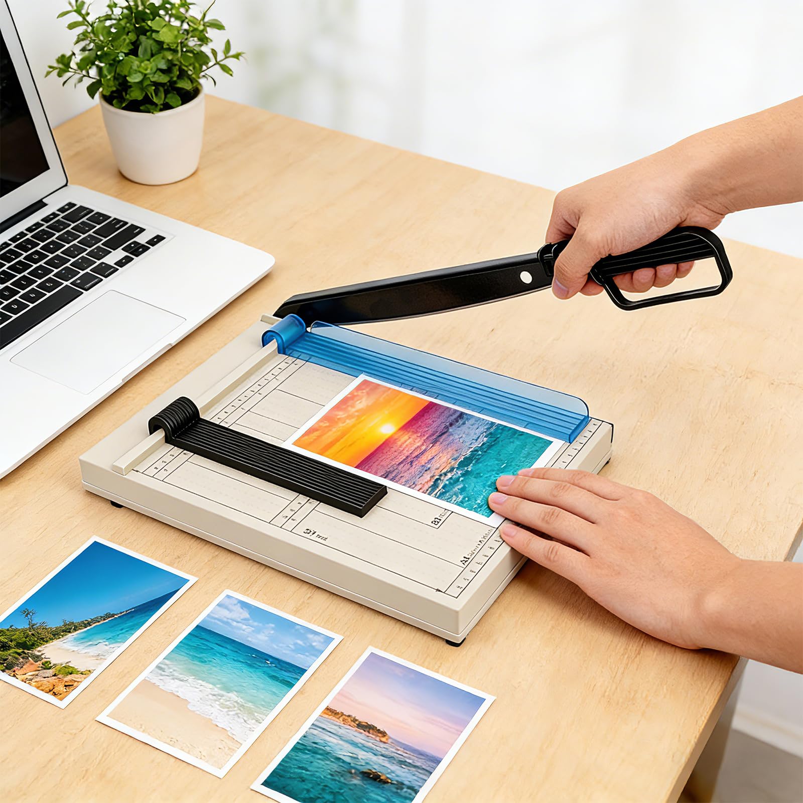Hebelschneider A4 aus Metall, Papierschneider A4 Manuelle Hebelschneider, mit 5 Ordnern, Schneidemaschine für Fotos, Karten, Karton, Pappe und Papier, Papierschneider für Büro, Zuhause oder Schule