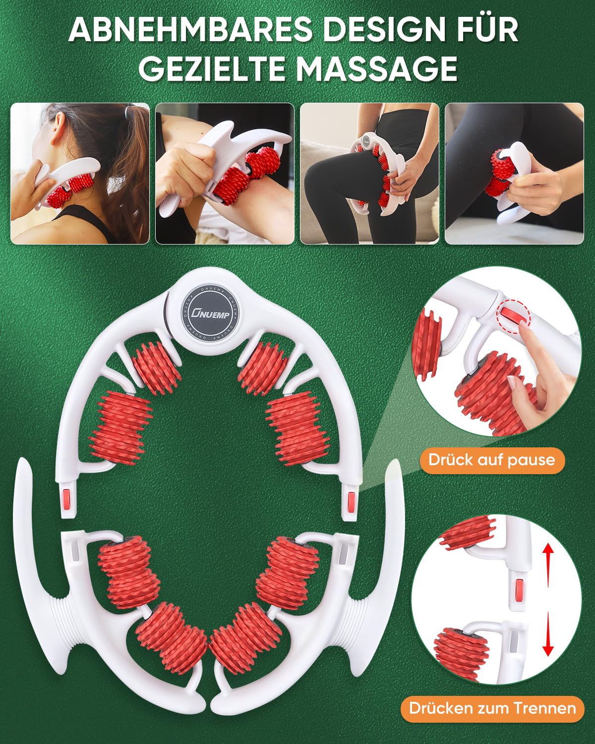 Neu Beine Roller Cellulite MassagegeräT, 360° Massageroller Beine Mit Griff, 14 Rolle Anti Cellulite Oberschenkel, Bein Massage Rolle FüR LipöDem, Lymphdrainage, Circular Leg Clamp Massage Manuell