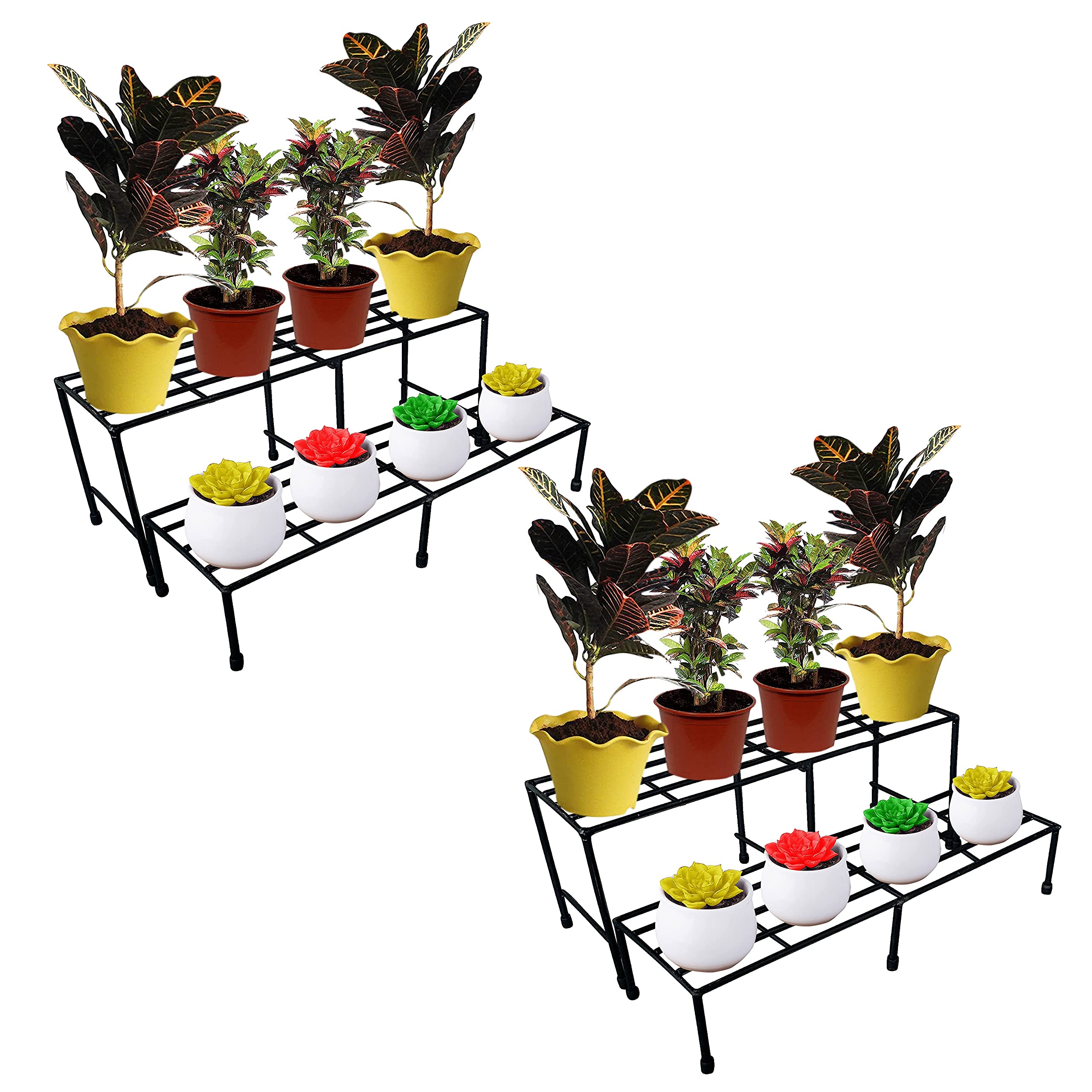 IRON LANDS CUBA 2 Step Indoor Outdoor Plant Pot Stand with Protective Base Premium Strong Durable Flower Gamla Stand Rack for Garden Balcony Home Living Room Decor (Set of 2 Pcs) (B0CX2M82ZM) Amazon Price History, Amazon Price Tracker