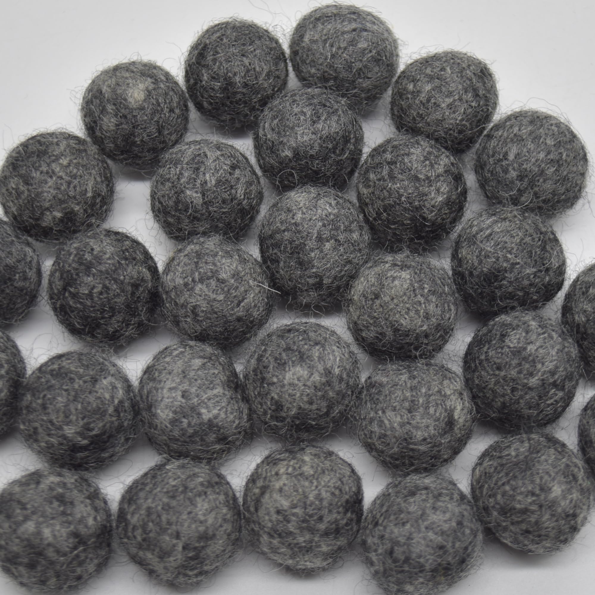 100% Wool Felt Balls 2cm - 100 Count - Natural Dark Grey