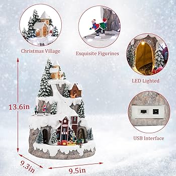 クリスマスヴィレッジ ジオラマ 電飾付 スノー ホリデービレッジ 高さ約42cm 北欧 装飾置物 LEDライト