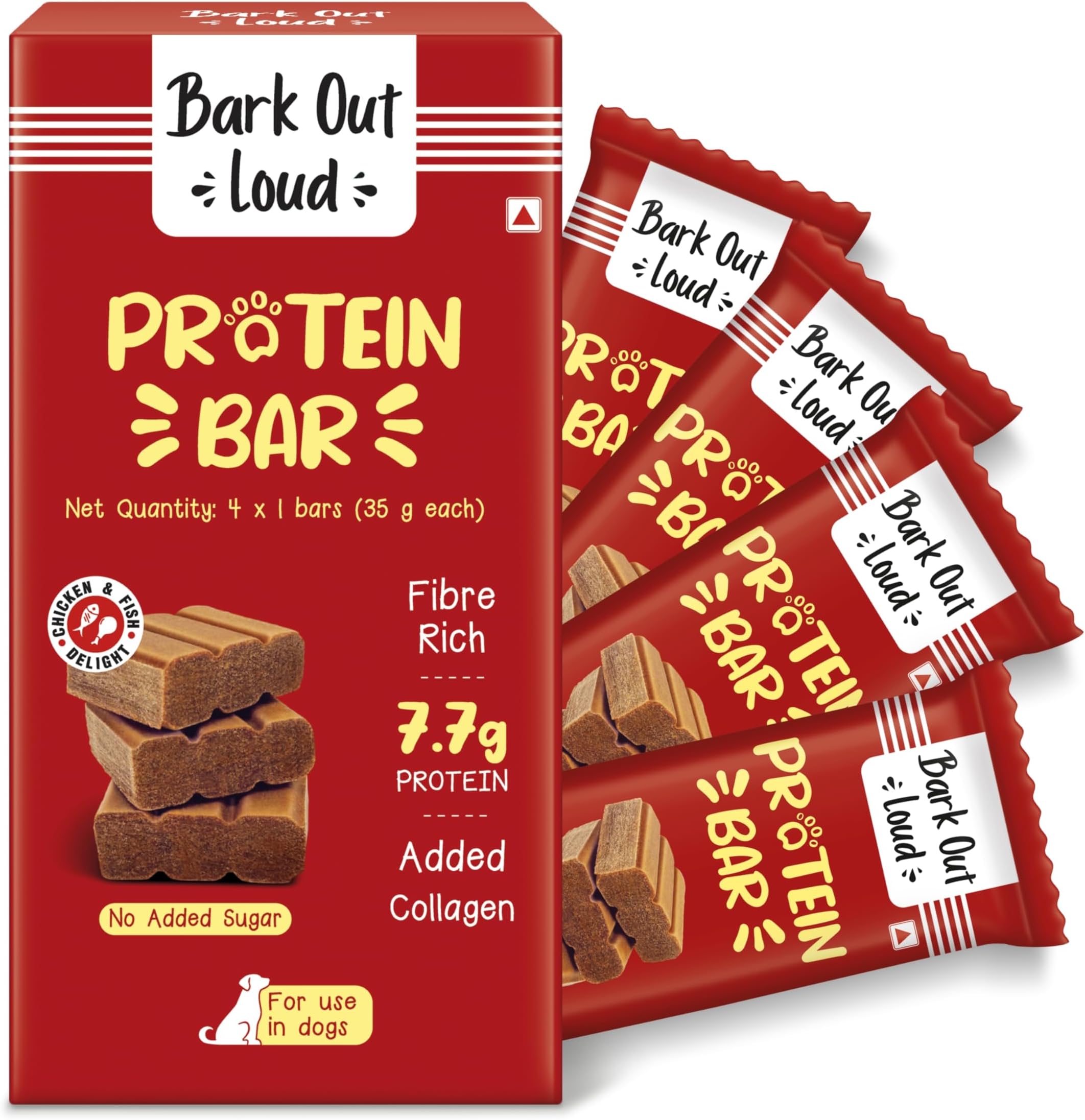 - Protein Bars - Dog Treats with Chicken & Fish | Collagen, No Added Sugar | Pumpkin, High Fiber Snacks for Dogs | Helps Digestion, Muscle Growth & Shiny Coat - 35 GMS Each (Pack of 4)