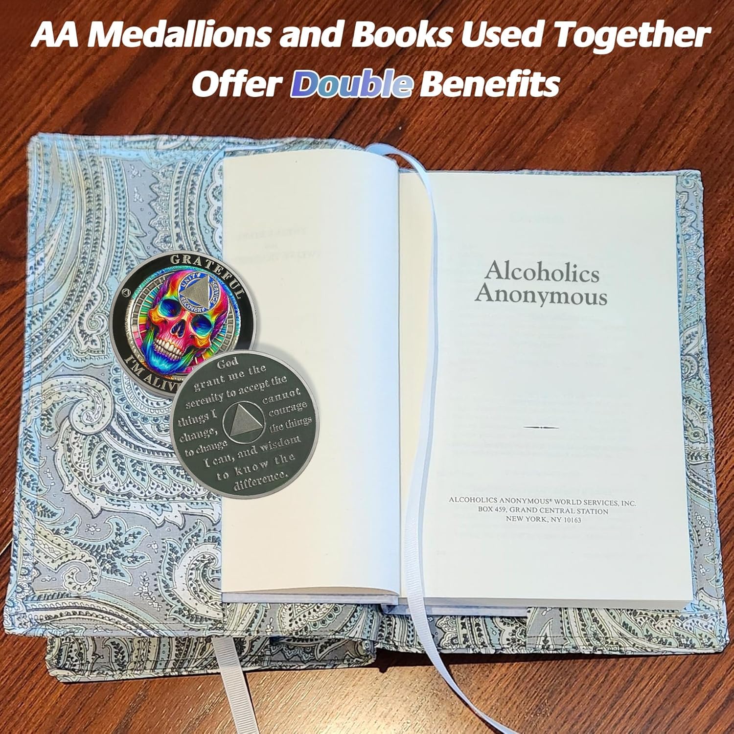 Original Rainbow Skull Sobriety Coin - Grateful I'm Alive AA Coins - Recovery NA HA AA Chips and Medallions - Serenity Prayer Living Clean Narcotics Alcoholics Anonymous Gifts for Men Women - Image 5