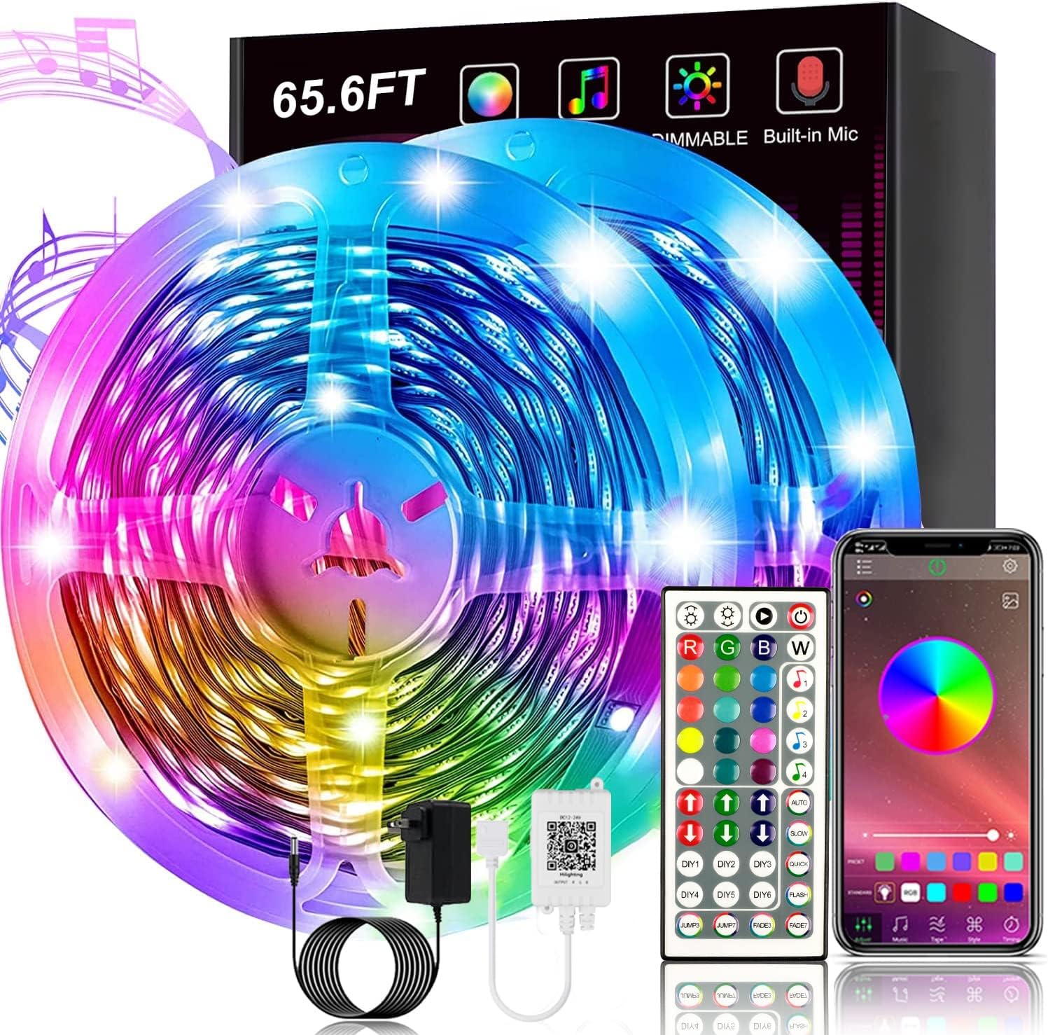 65.6Ft Led Lights, KIKO 20m Led Lights Strip for Bedroom RGB Smart Led