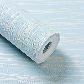 Trafagala Blue Modern Minimalist Abstract Curves Glitter Non-Woven 3D Wallpaper Roll Metallic Stripe Textured Flocking Striped Wallcoverings for Bedroom Living Room TV Backdrop 53 * 500cm