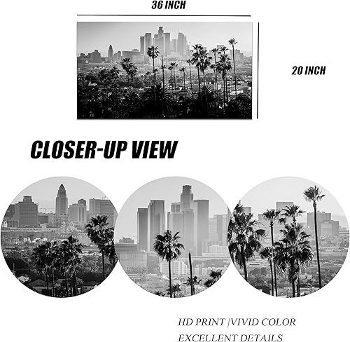 Miniatura 5 de FuShvre Lienzo decorativo para pared, diseño de ciudad de Los Ángeles, impresión de imagen en blanco y negro, pintura de paisaje urbano de Los