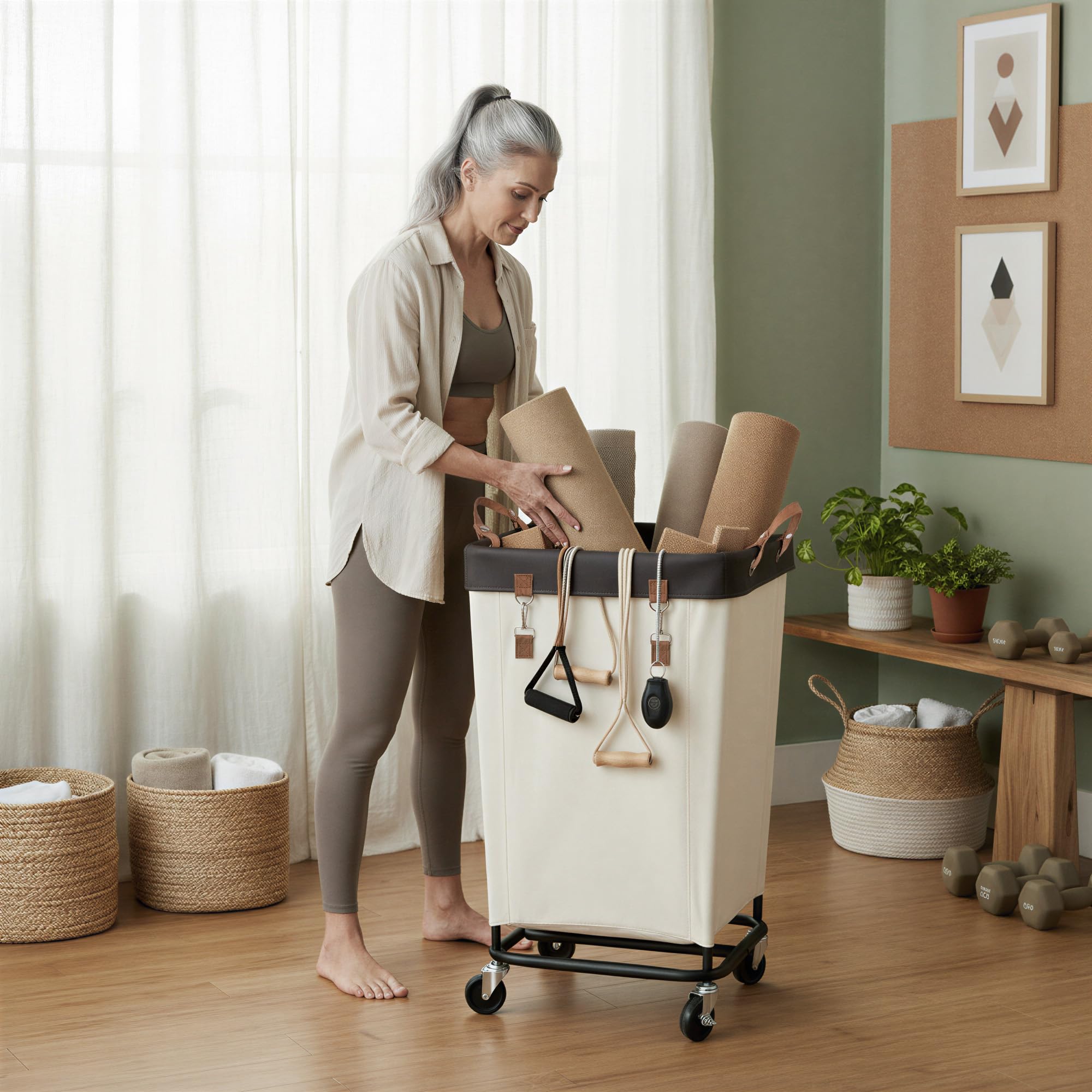 StorageWorks Panier à linge 160L avec roulettes, grand panier roulant pour organisation du linge, panier à linge sale pour hôtel, maison, placard, dortoir, beige blanc
