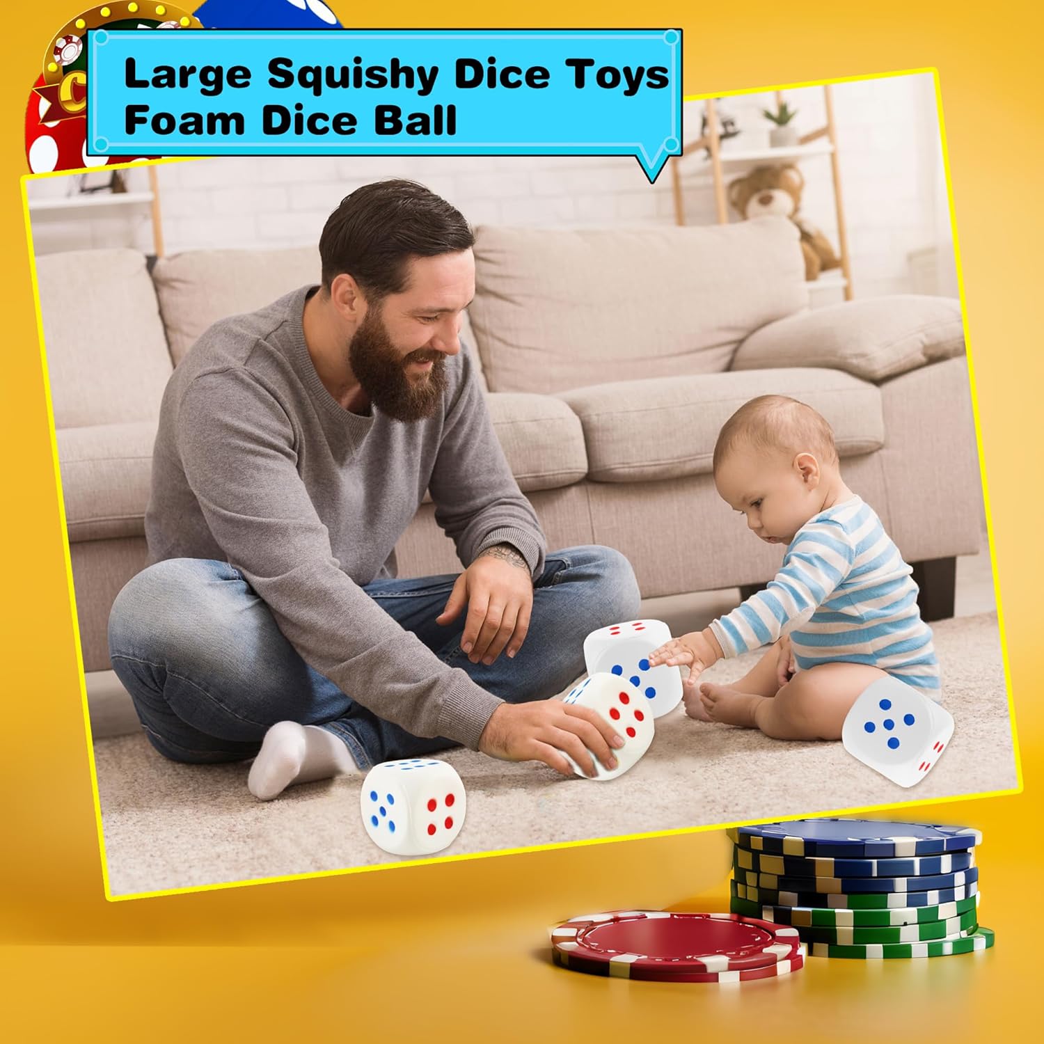 4 Pcs Jumbo Foam Dice Set 4 Inch Large Rounded Edge Playing Dice for Classroom Games Party Activities Kids Learning Math Indoor Outdoor Play (Color Style 1)