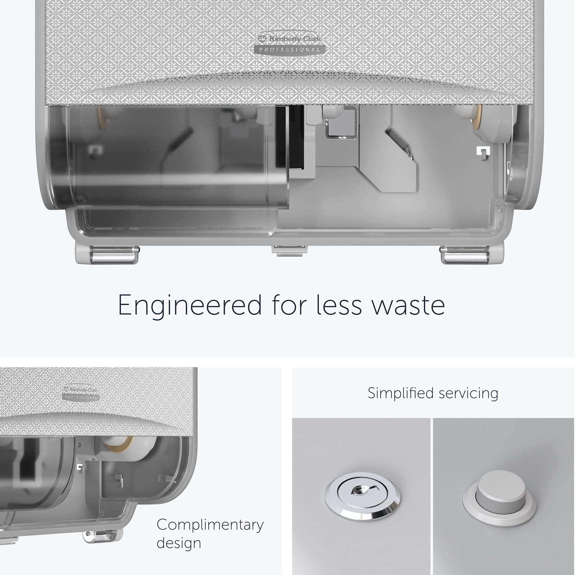 Kimberly-Clark Professional ICON 53655 - Dispensador de papel higiénico de rollo estándar, 2 rollos horizontales (53655), con placa frontal de diseño de mosaico plateado; 1 dispensador y placa frontal