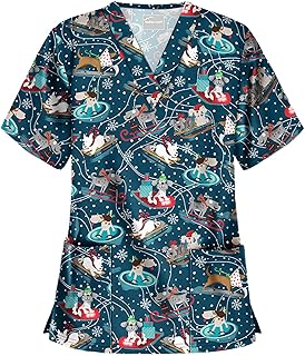 Generic Christmas Scrubs Christmas Work Tunics Dog Grooming 