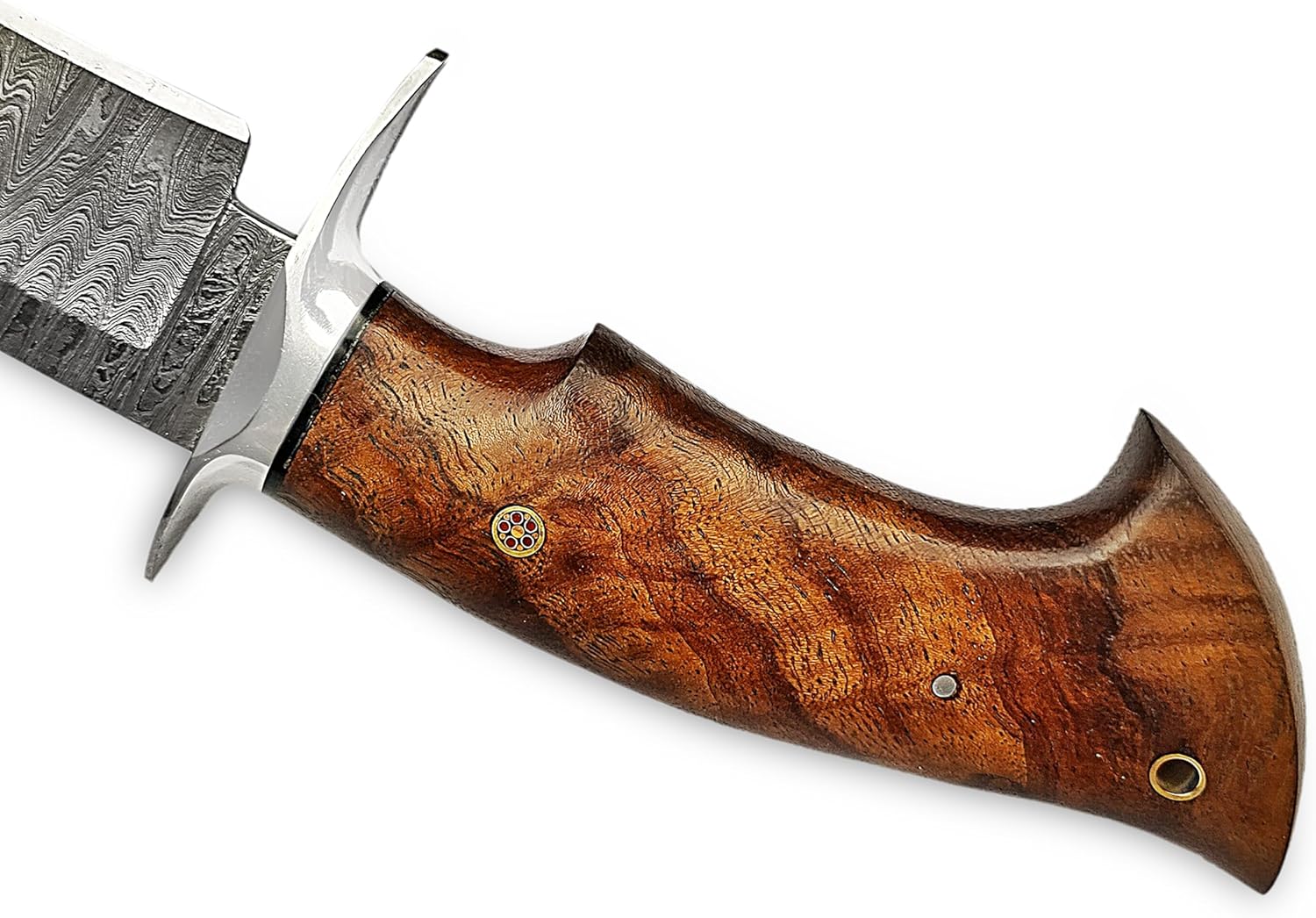 OCEAN KNIFE 15"" Inch Handmade Bowie Knife with Leather Sheath - Full Fixed Blade Hunting Knife - Damascus Steel Bolsters Ram Horn Handle, Black Silver