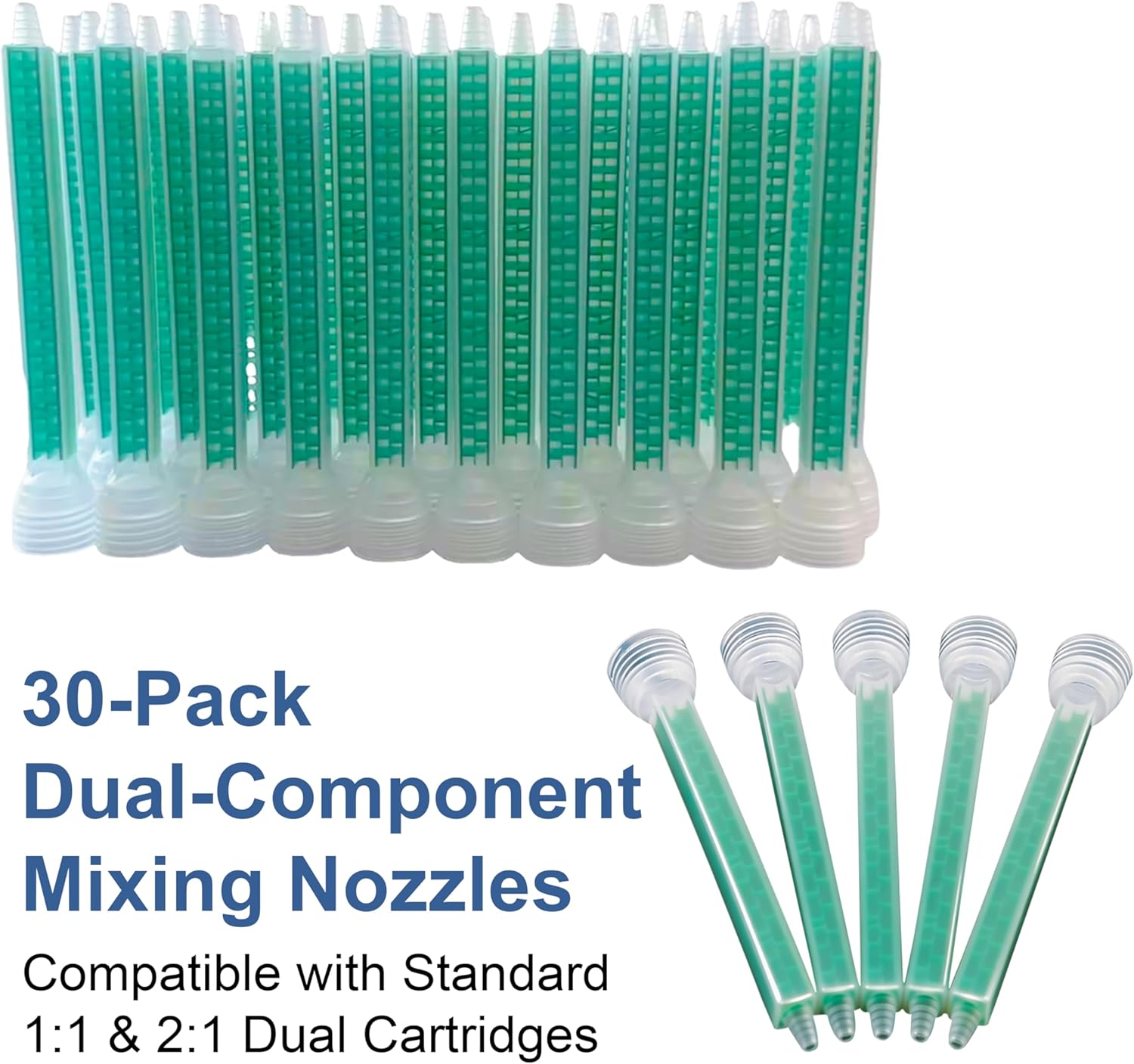 Epoxy Mixing Nozzle 30 Pack, 24-Element Static Mixer Tips for 1:1 & 1:2 Dual Adhesive Cartridges