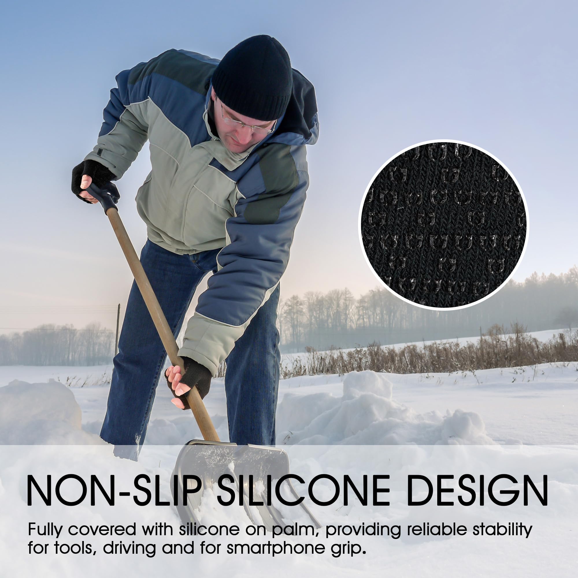 COOLJOB Lot de 2 paires de gants sans doigts pour homme et femme, gants chauds en tricot, antidérapants pour le travail à la maison et les sports de plein air