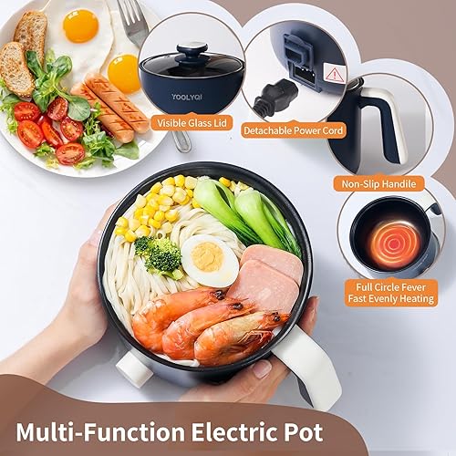 Miniatura 3 de Olla eléctrica caliente mini olla de ramen de 1.5 litros con 2 ajustes de temperatura, dormitorio portátil perezoso, imprescindible para la oficina