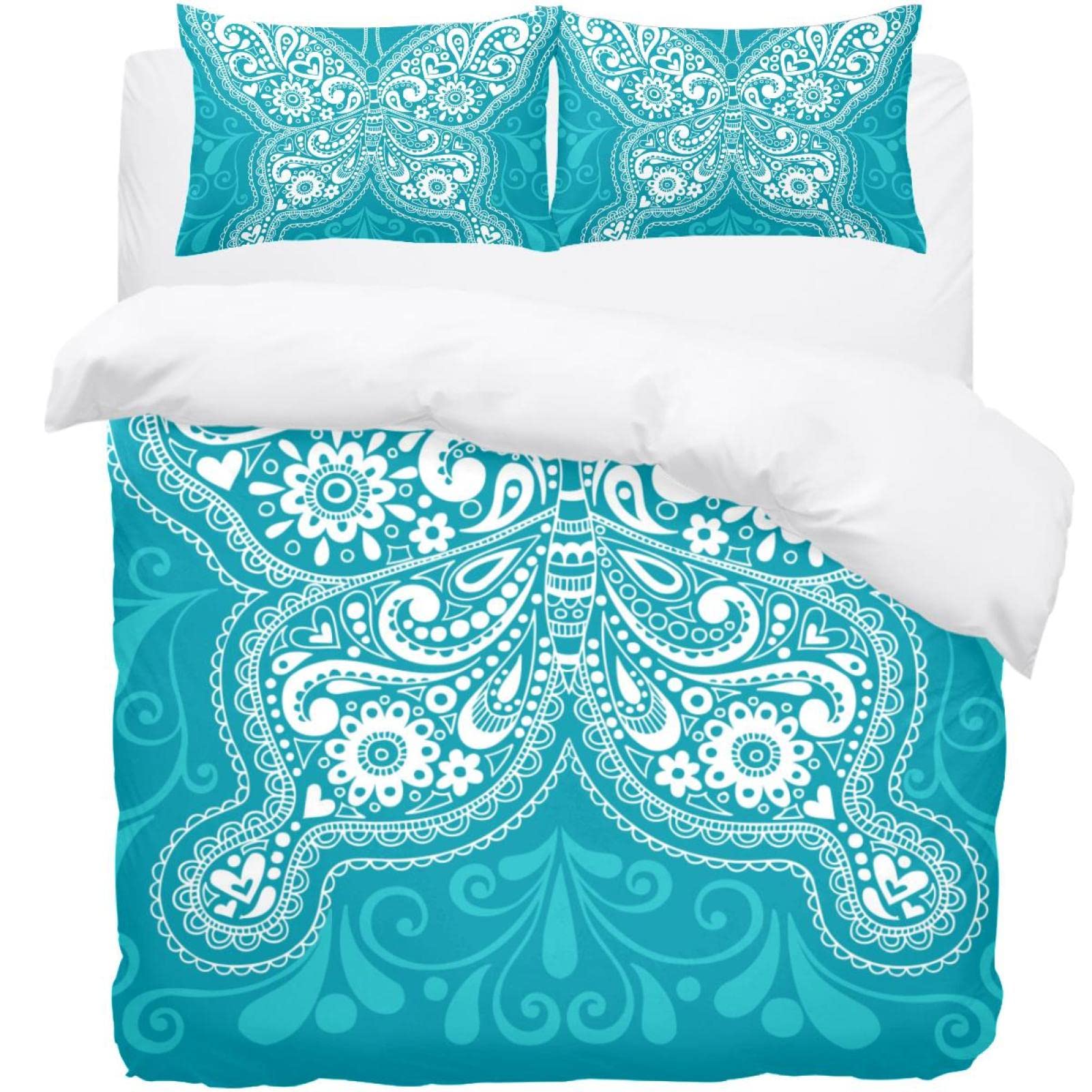 Housse de couette papillon henné parure de lit simple microfibre entretien facile sans pli
