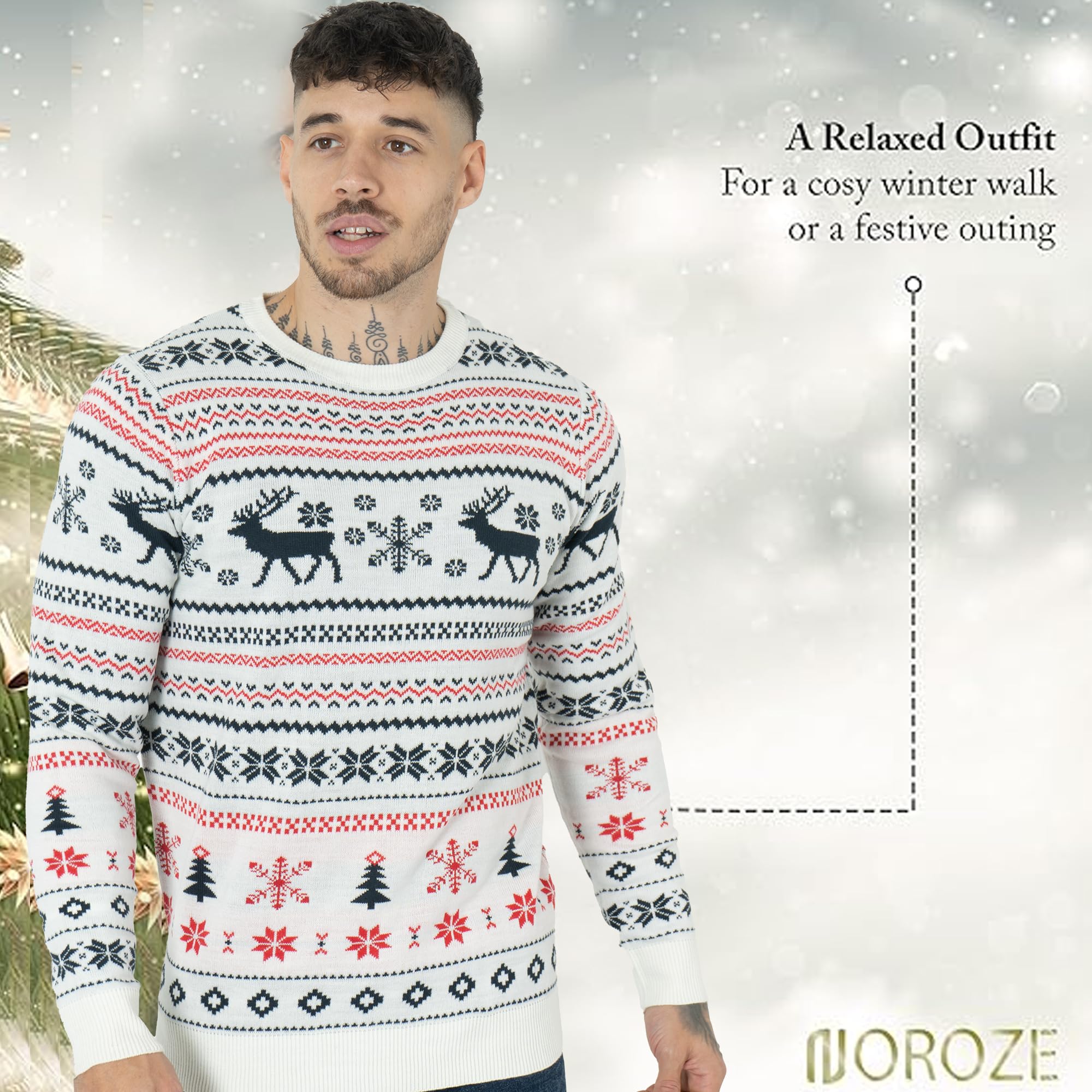 NOROZE Christmas Ugly Sweater Fairisle Long Sleeve Round Neck Pullover Family