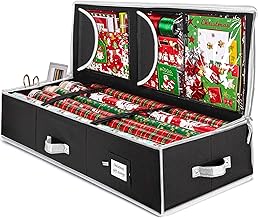 ZOBER Gift Wrapping Paper Organizer Storage - 40" Gift Wrap Storage Containers with Interior Pockets for Bows, Tags & Ribbons - Wrapping Paper Holder, 600D Oxford, Fits 24 Standard Rolls, Black/White
