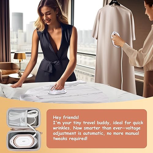 Miniatura 6 de Newbealer Plancha de viaje con voltaje global, mini plancha en seco de 100-240 V para ropa (sin vapor), máximo 300 W, calentamiento de 60 segundos,