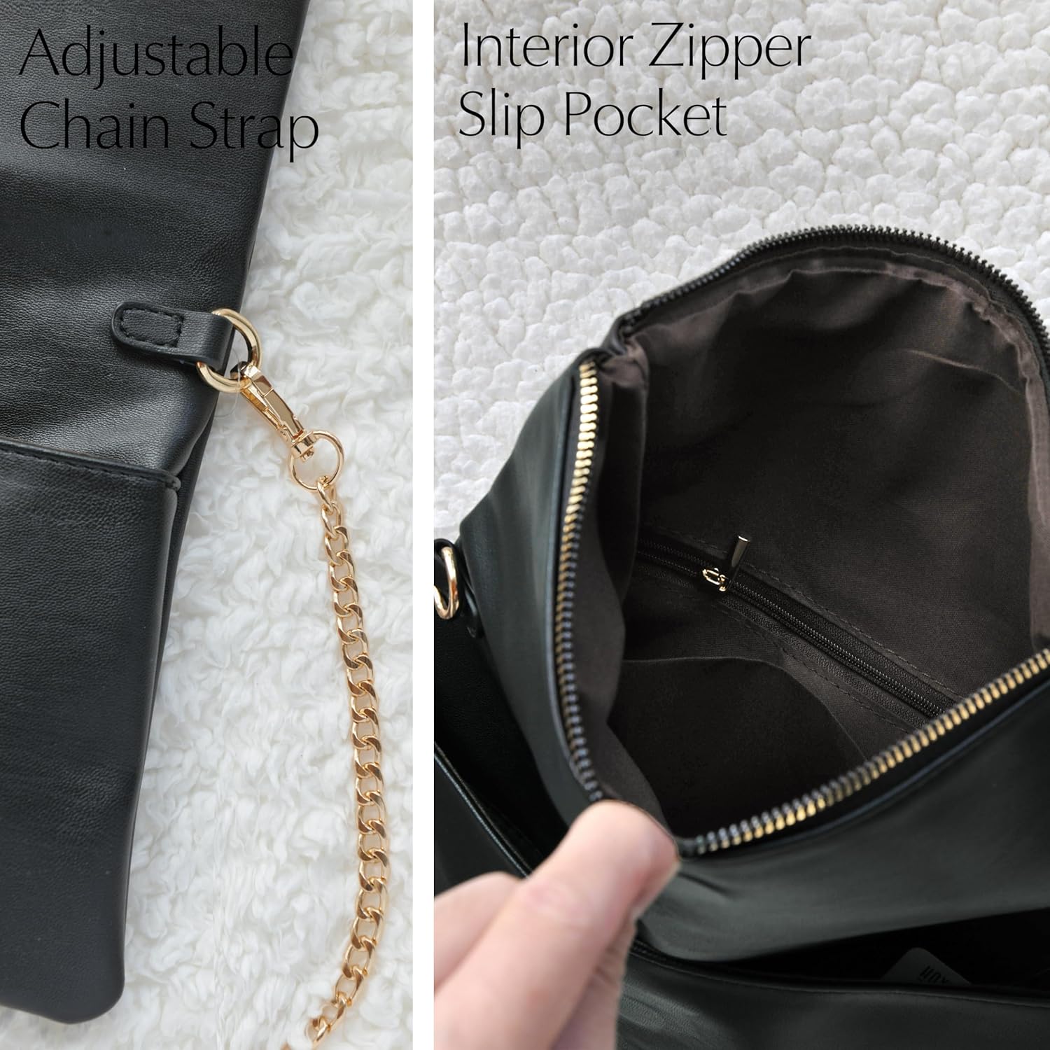 Women's Zipper Foldover Clutch Vegan Leather Envelope Cross body Bag with Chain Strap - Image 7
