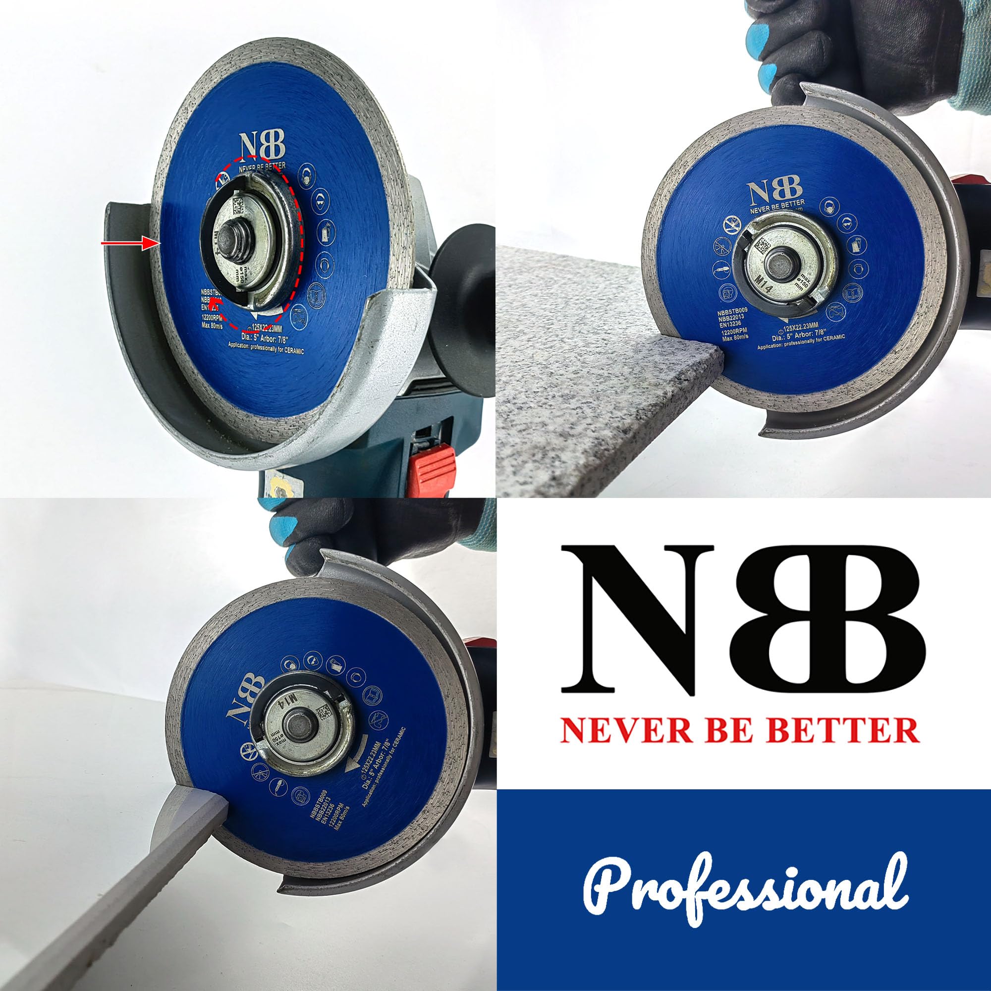 NBB Disco de corte de diamante sierra de diamante con altura de 8mm cuchilla continua espesor 1,4mm hoja diamante corte profesional de Porcelanico Cerámica Azulejo Mármol Granito Piedra (5,125mm)