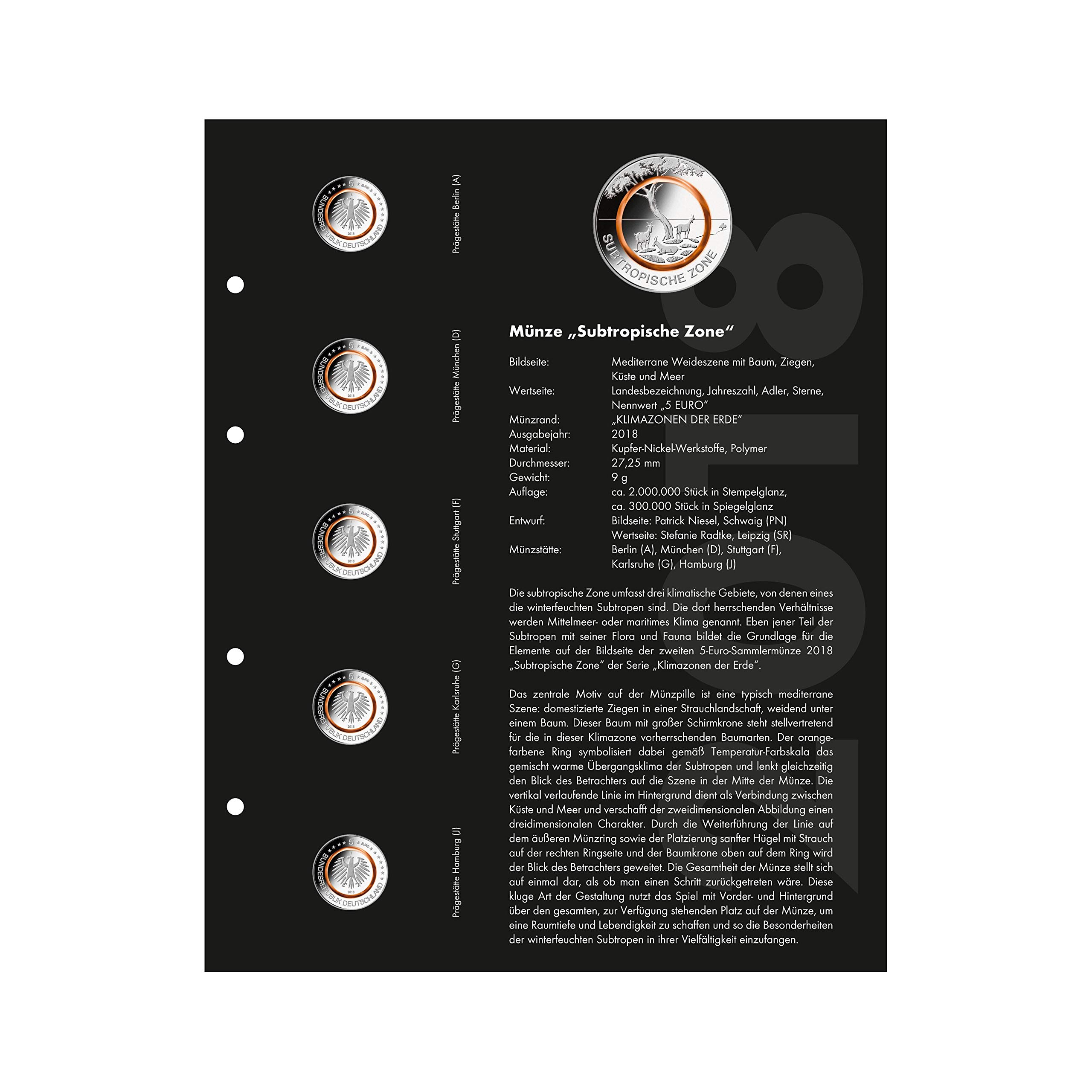 Hojas Vordruckalbum Leuchtturm 2018 para Monedas de 5 Euros Zona Subtropical Band 1 4