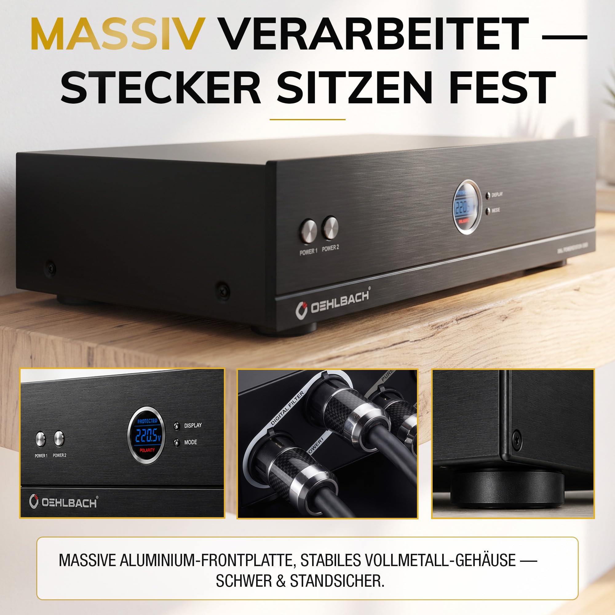 Oehlbach Powerstation 909 - Mehrfachsteckdose mit Stromfilter, Überspannungsschutz, 8 Anschlüsse, Delay-Funktion, High-End-Verarbeitung für HiFi & Heimkino, Schwarz