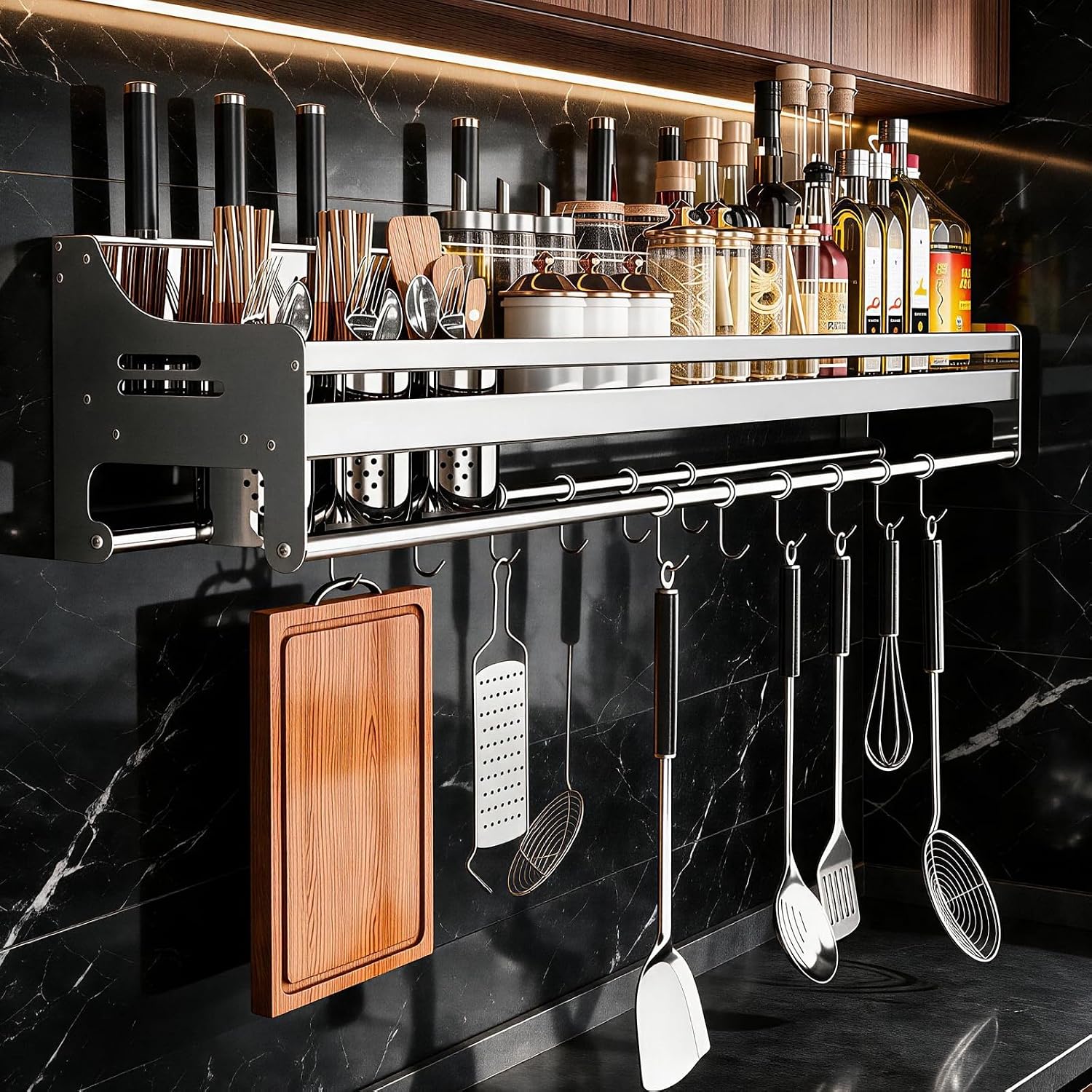 Wall-Mounted Spice Rack, 304 Stainless Steel Knife & Utensil Holder