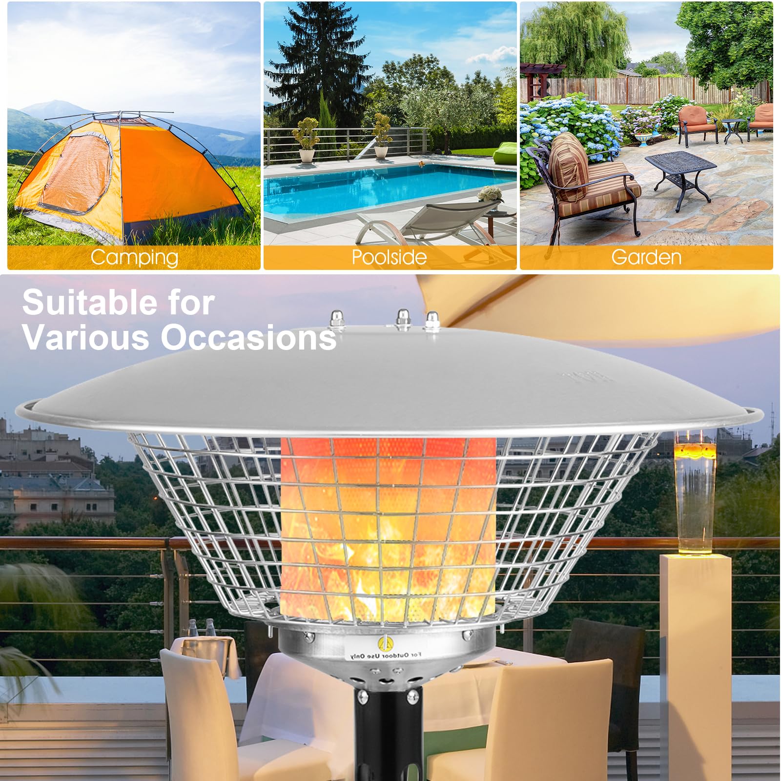 SOARS Fungo Riscaldante per Esterno a Gas 4000 W, Riscaldatore Portatile da Tavolo, con Raggio Termico di 1,37 M, Temperatura Regolabile, Tubo del Gas da 2 M, per Terrazza, Giardino, Cortile (Nero)