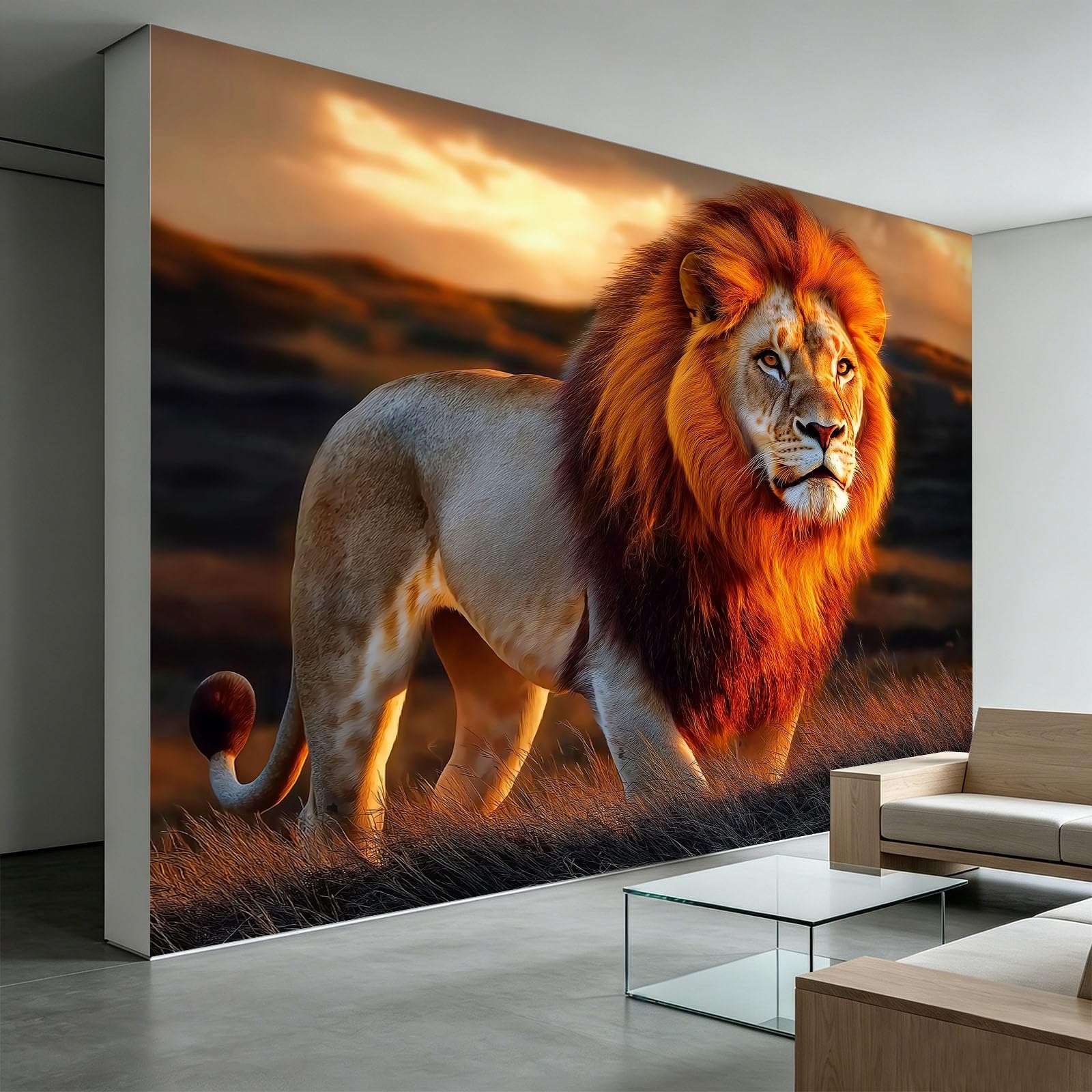 Générique Panoramiczna tapeta 200 x 140 cm zwierzęta lwy sawanna włóknina XXL fototapeta dekoracja ścienna gobelin salon sypialnia - tapeta Trompe l'eil efekt 3D, brązowa kawa